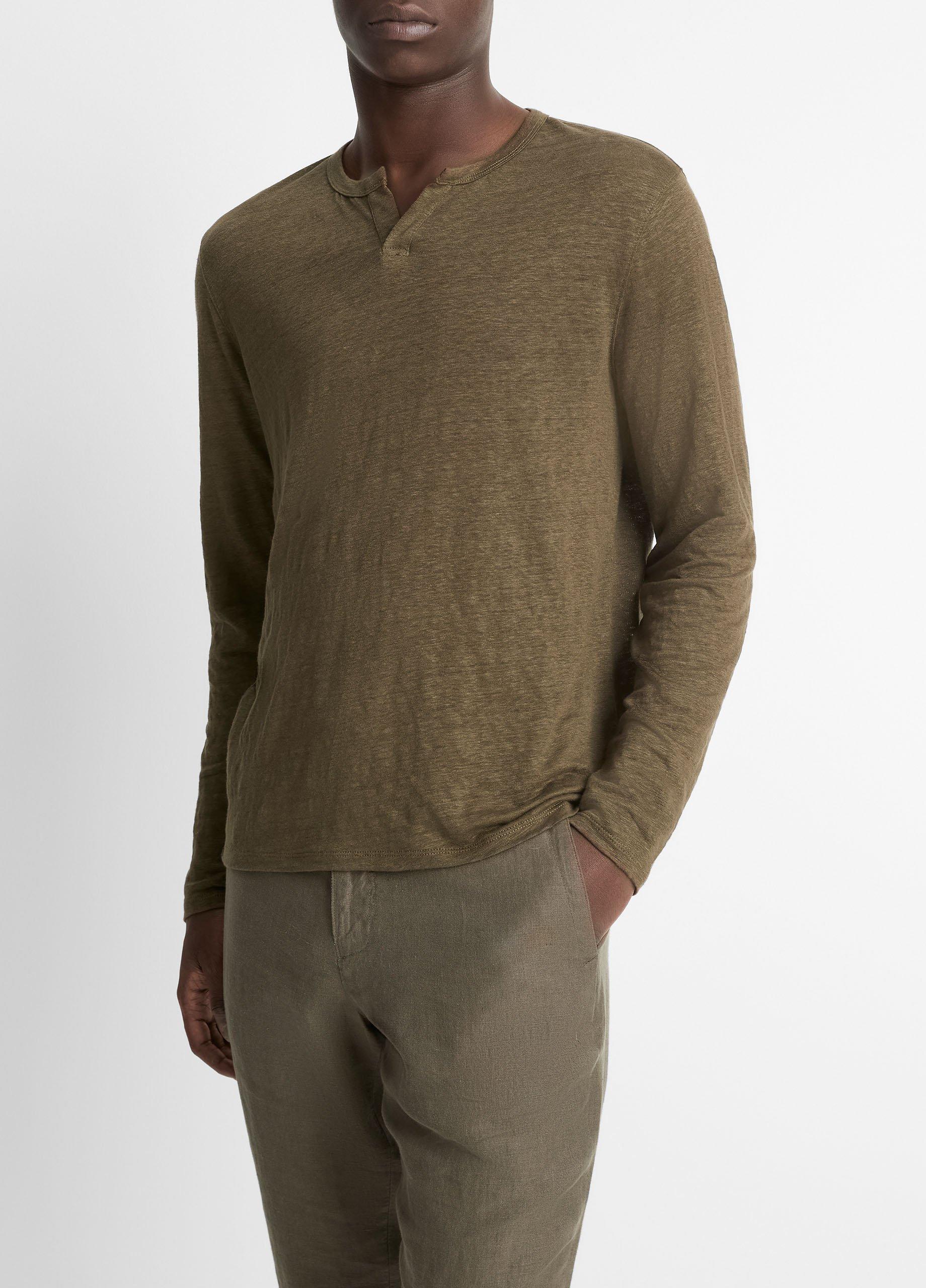 Linen-Long-Sleeve-Split-Neck-T
