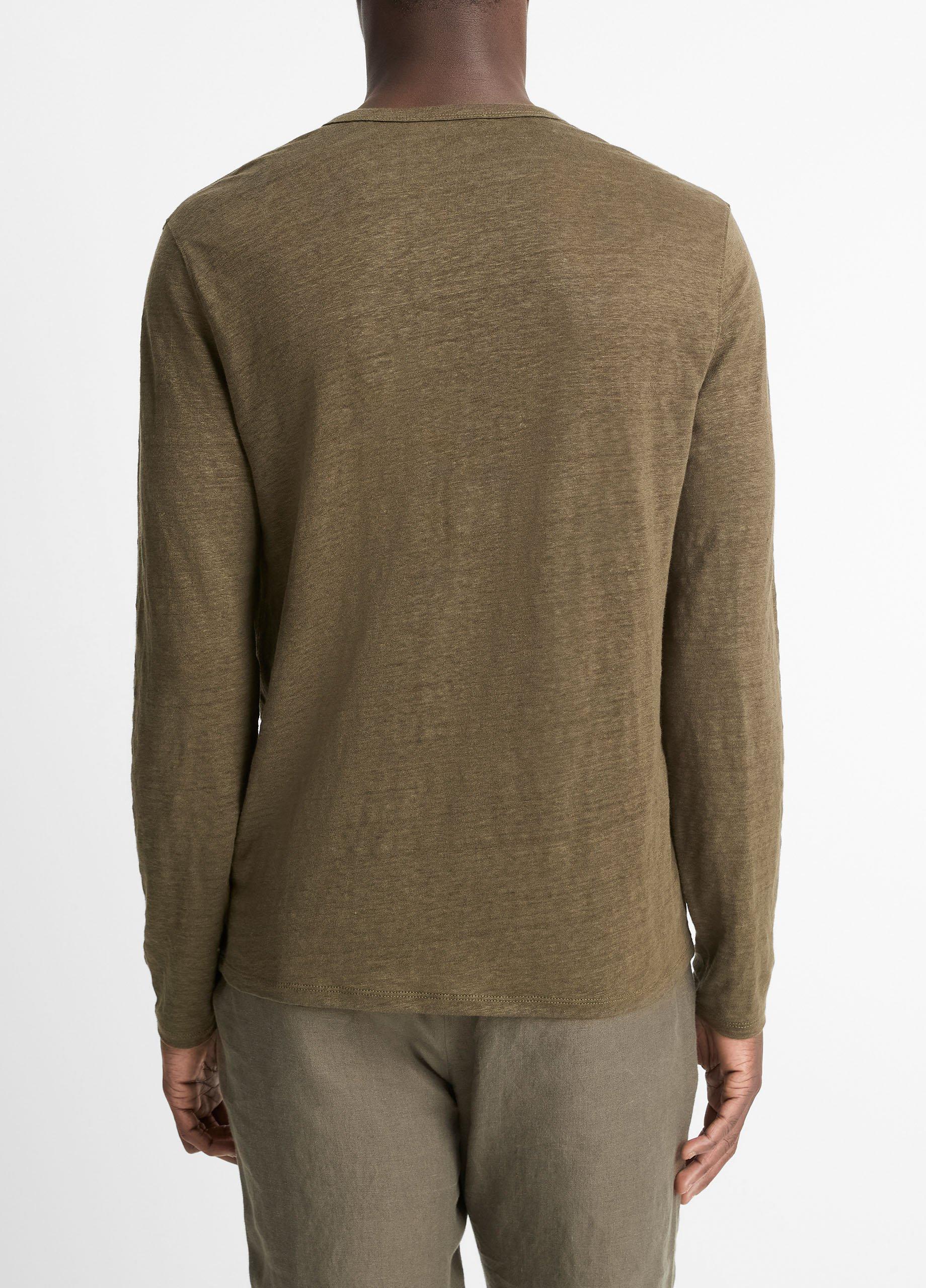 Linen Long-Sleeve Split-Neck T-Shirt image number 2