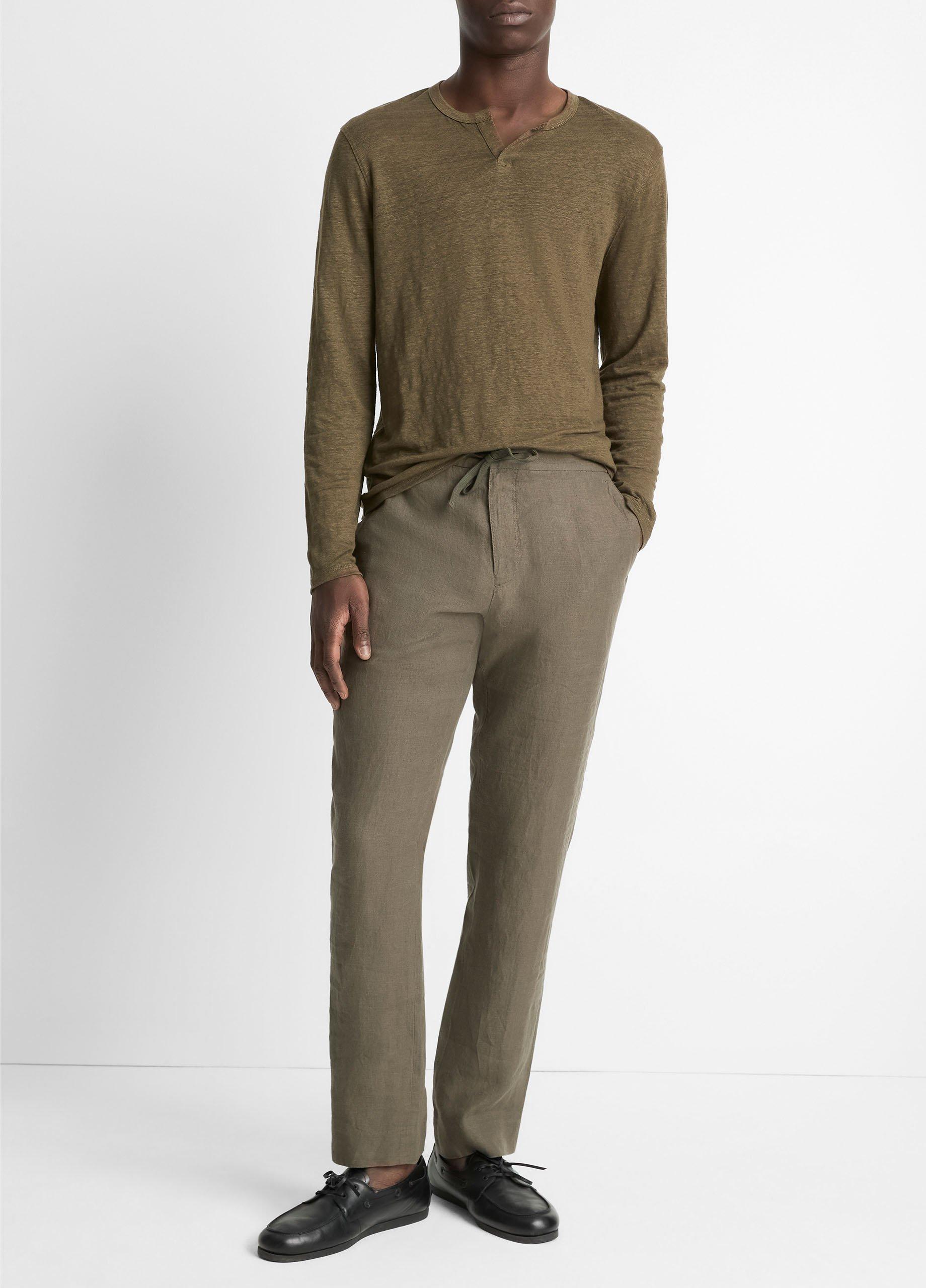 Linen Long-Sleeve Split-Neck T-Shirt image number 3