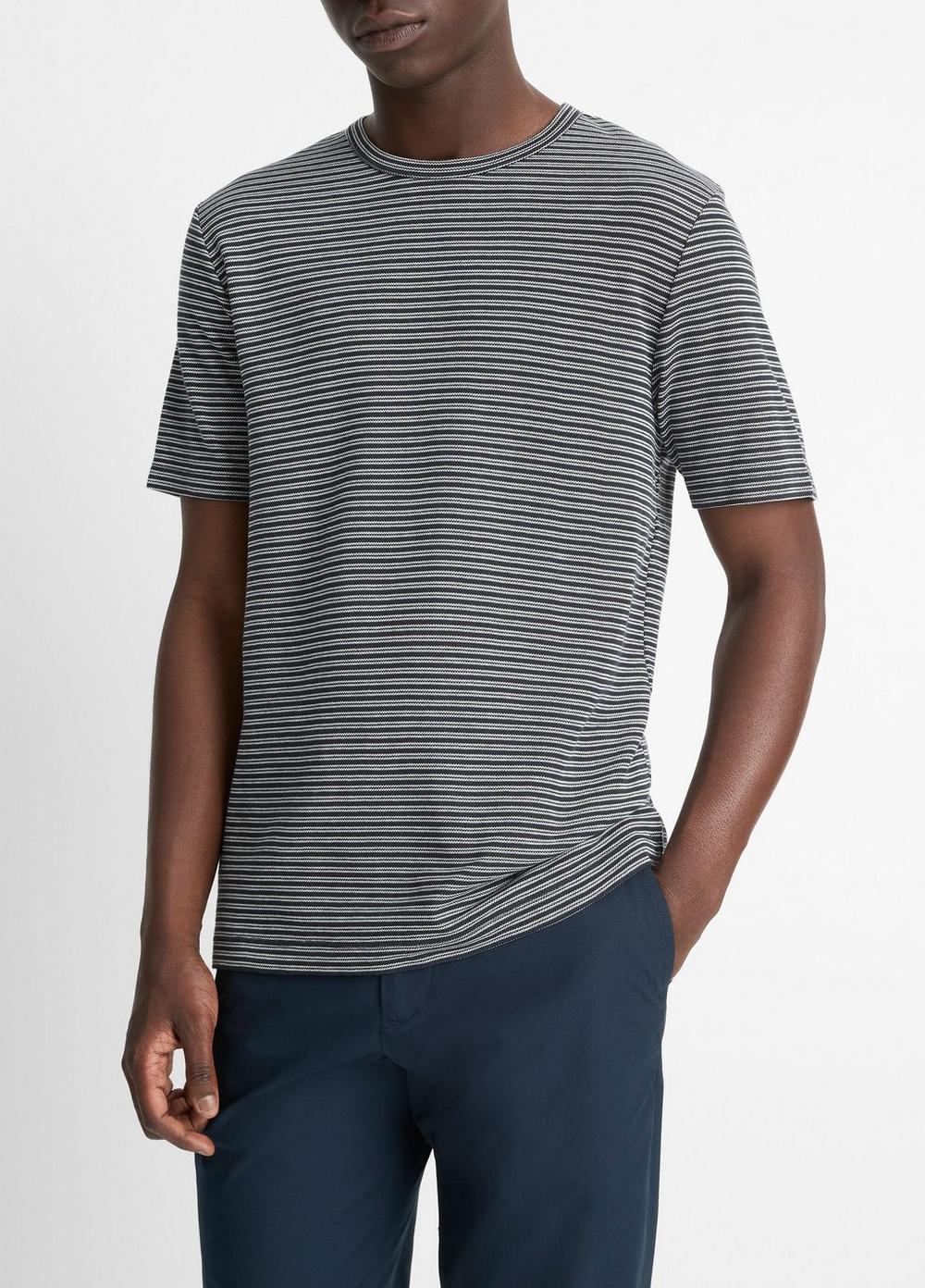 Striped Pima Cotton Piqué T-Shirt in Short Sleeve | Vince Striped Pima Cotton Piqué T-Shirt in Short Sleeve | Vince