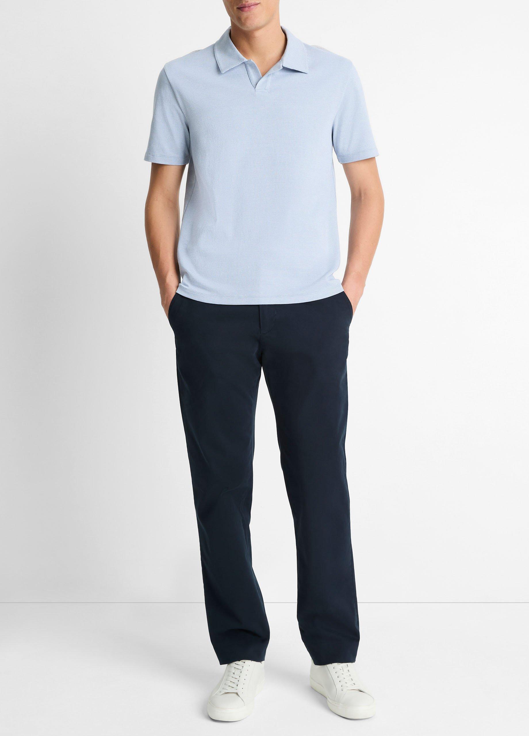 Houndstooth Pima Cotton Johnny-Collar Polo Shirt image number 3