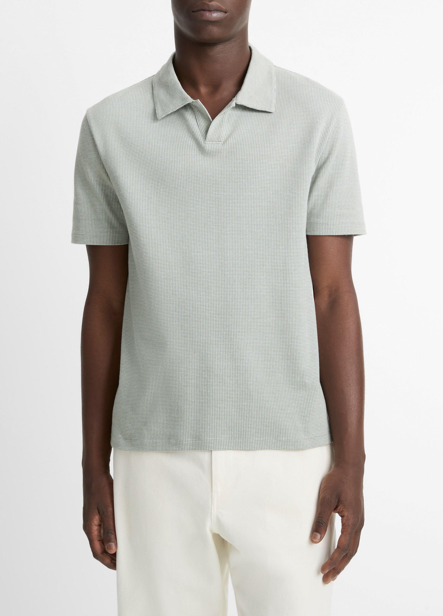 Houndstooth Pima Cotton Johnny-Collar Polo Shirt image number 0