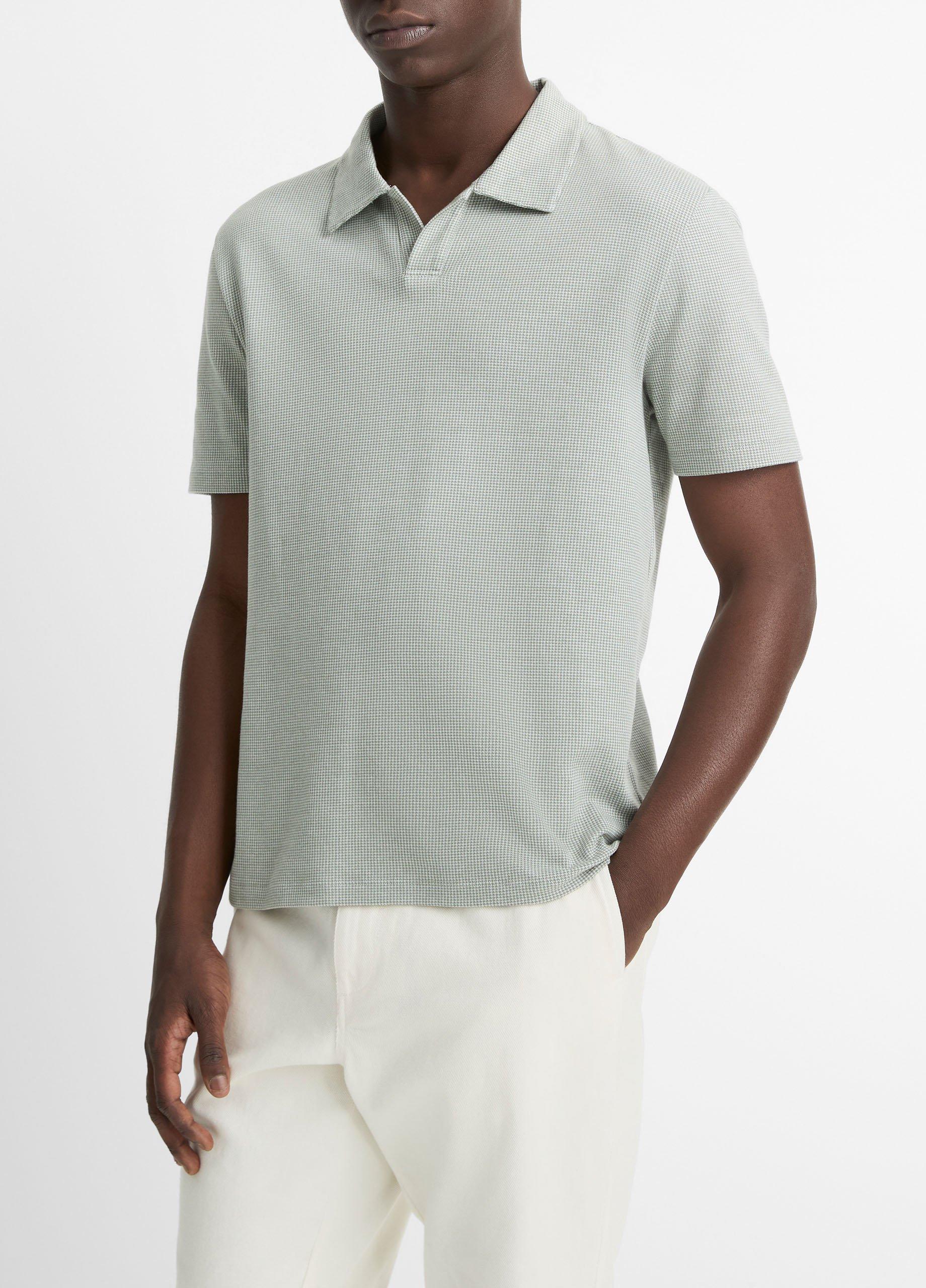 Houndstooth Pima Cotton Johnny-Collar Polo Shirt image number 1