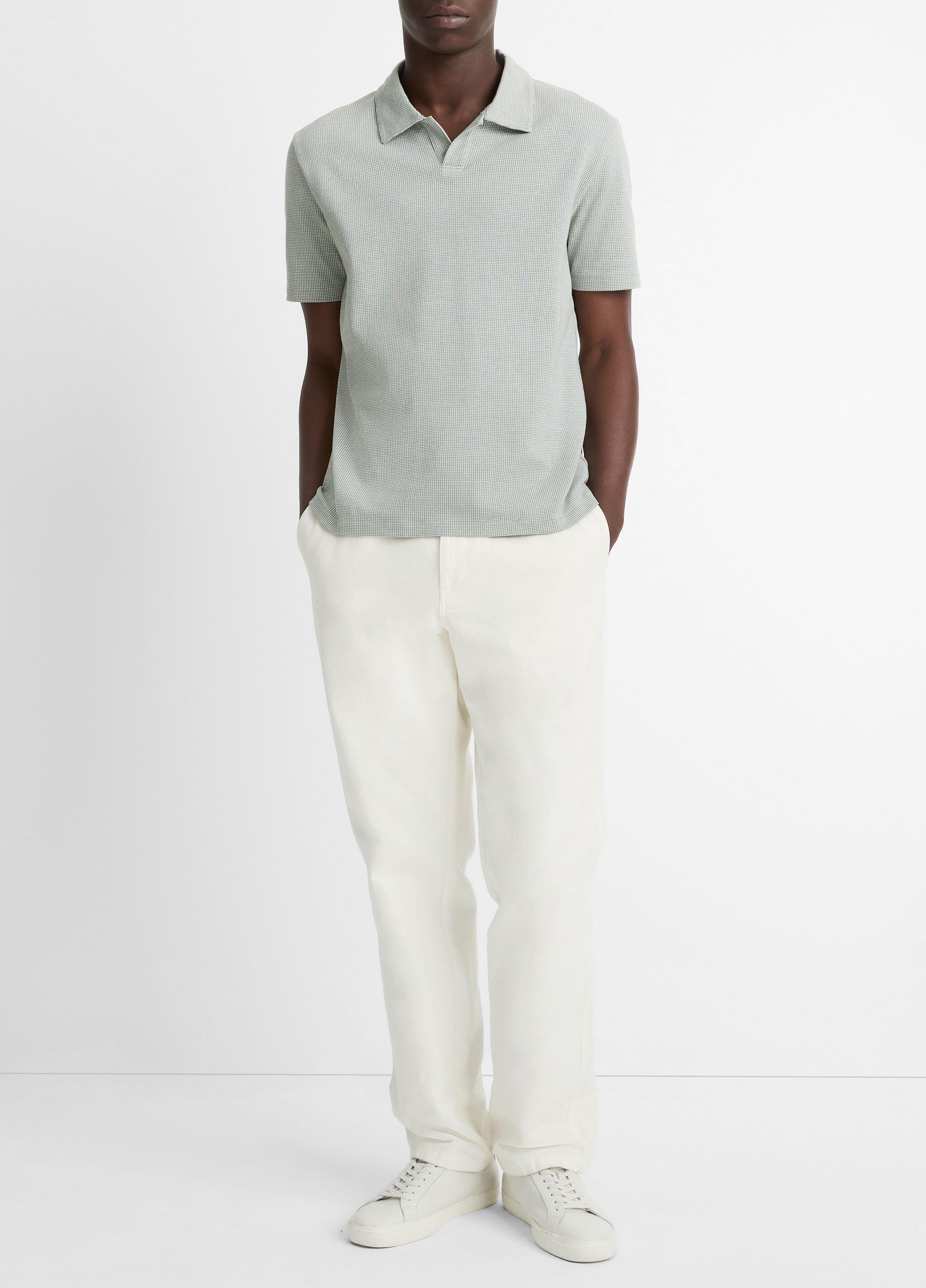 Houndstooth Pima Cotton Johnny-Collar Polo Shirt image number 3