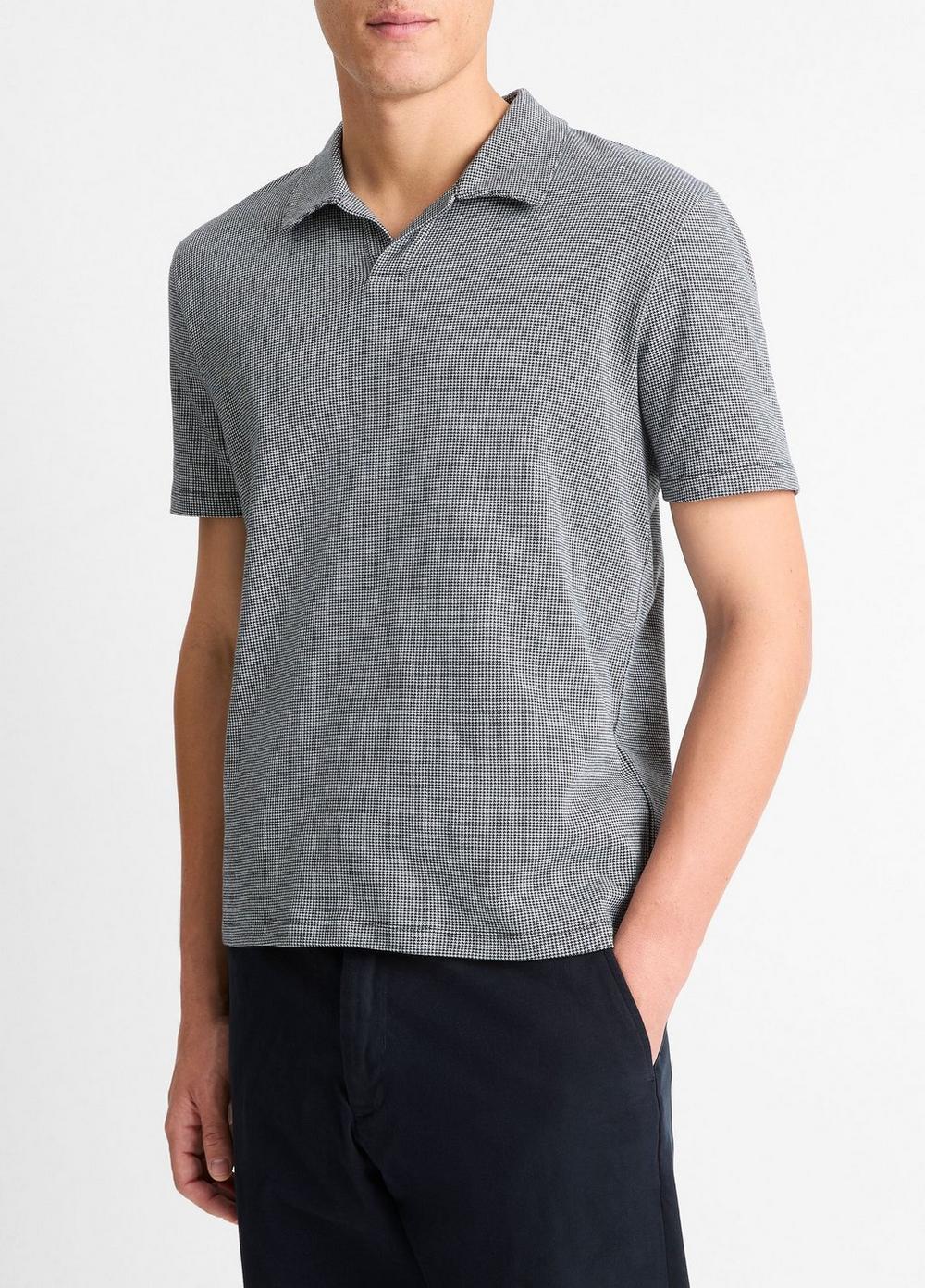 Houndstooth Pima Cotton Johnny-Collar Polo Shirt in T-Shirts Houndstooth Pima Cotton Johnny-Collar Polo Shirt in T-Shirts