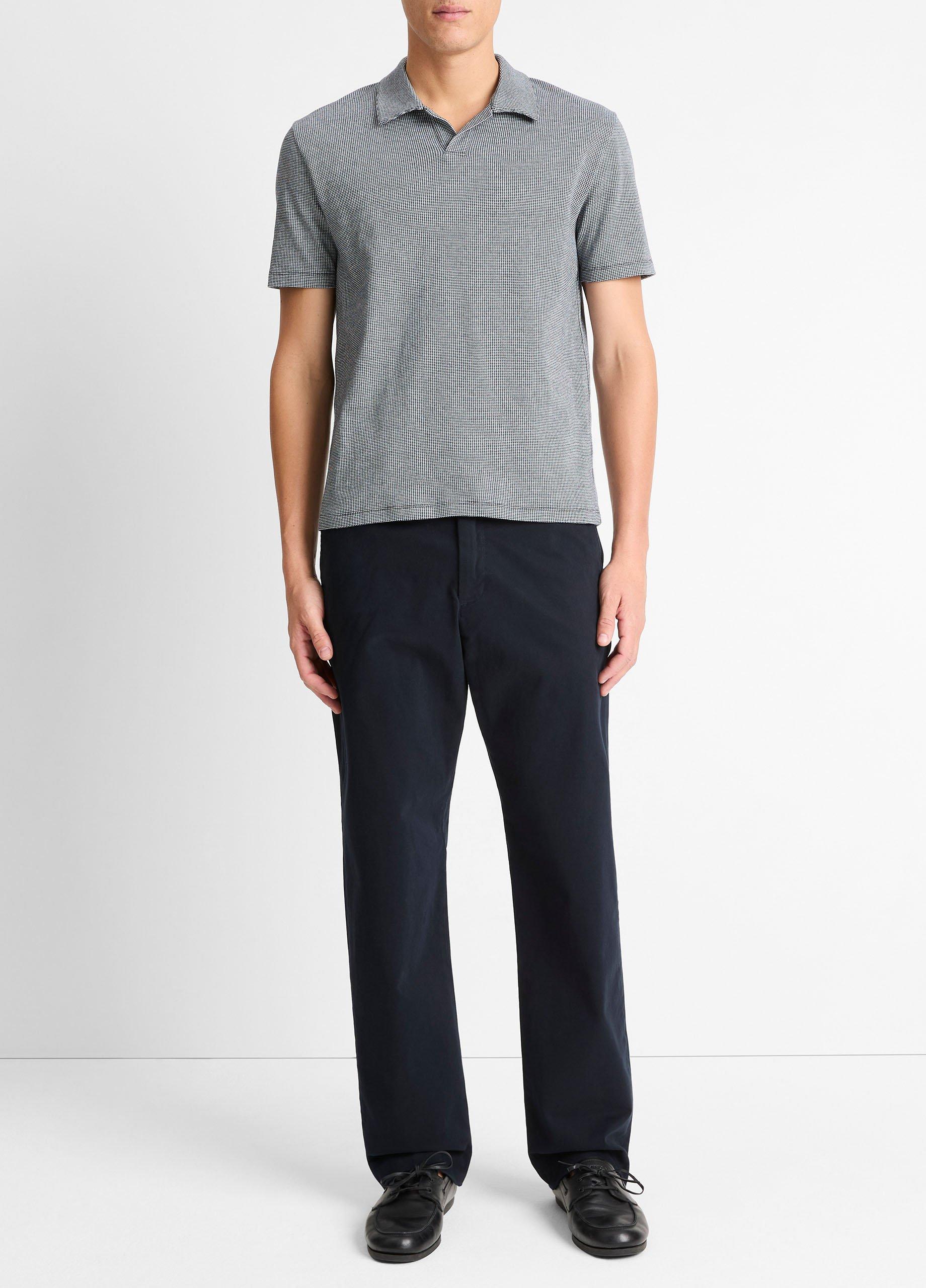 Houndstooth Pima Cotton Johnny-Collar Polo Shirt image number 3