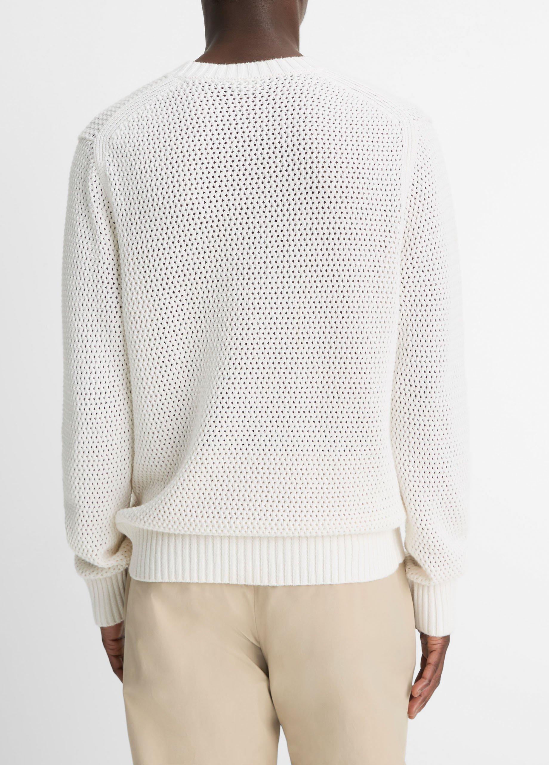 Mesh-Stitch Cotton-Cashmere Crew Neck Sweater image number 2