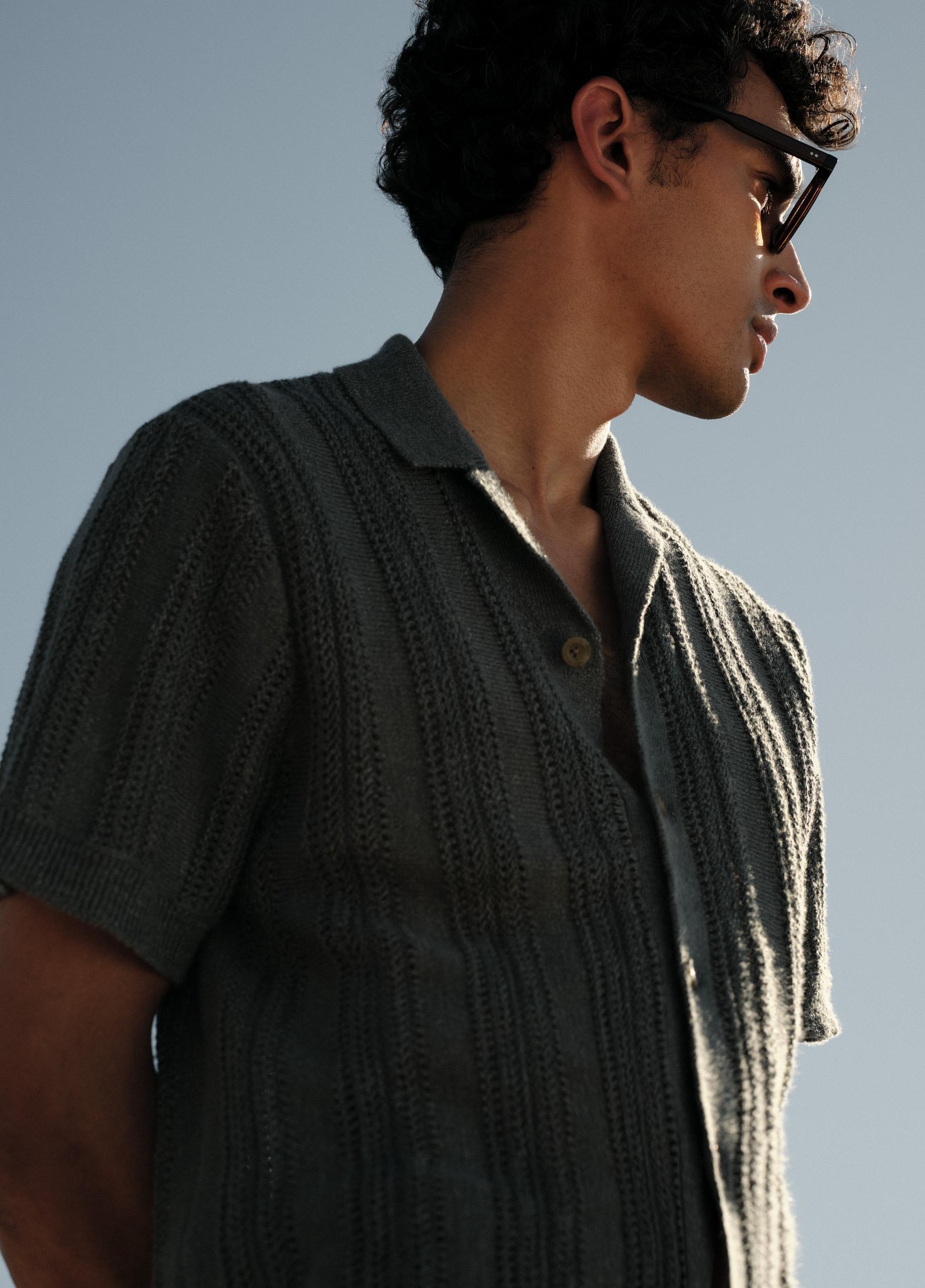 Cotton & Linen-Blend Crochet Cabana Shirt in Men | Vince