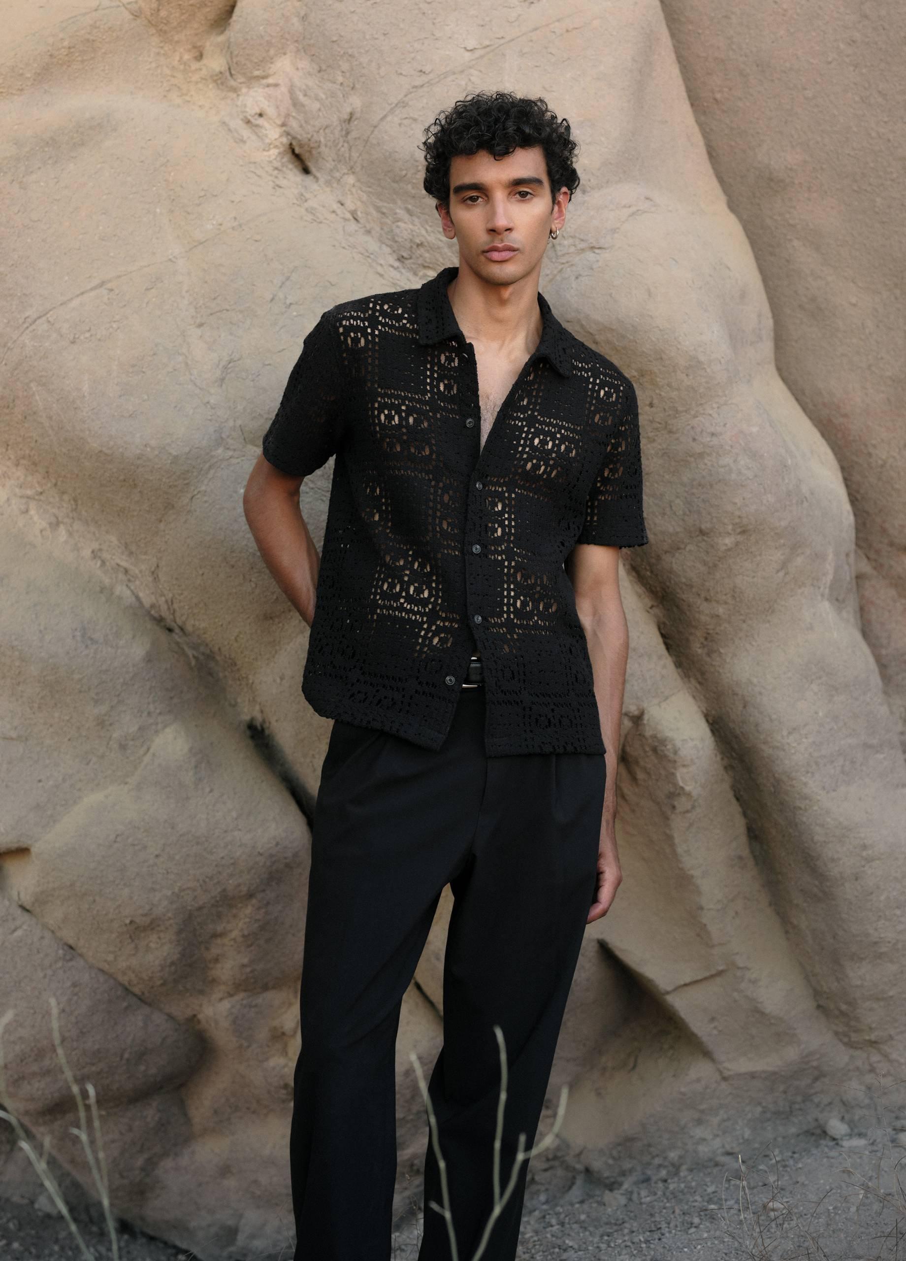 Crochet Italian Cotton-Blend Button-Front Shirt image number 4