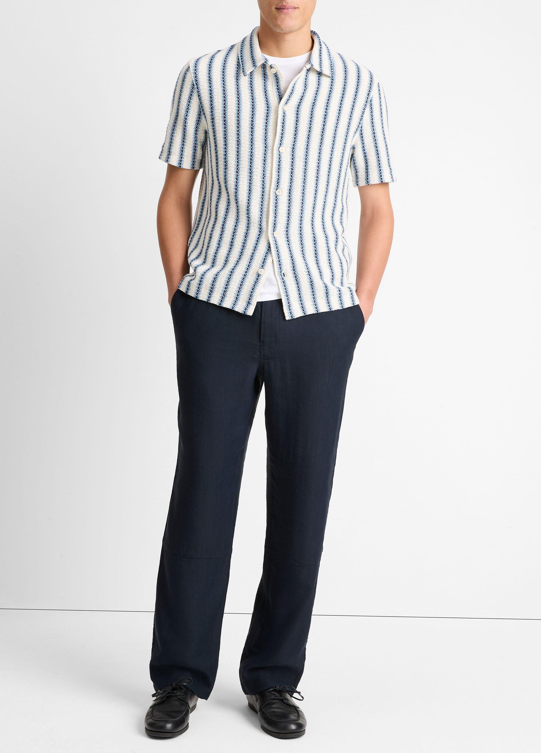 Tシャツ・カットソー Vince SS25 Shirts (M09839923A 295CBC) Beach Stripe Italian Cotton-Blend Shirt in Short Sleeve | Vince