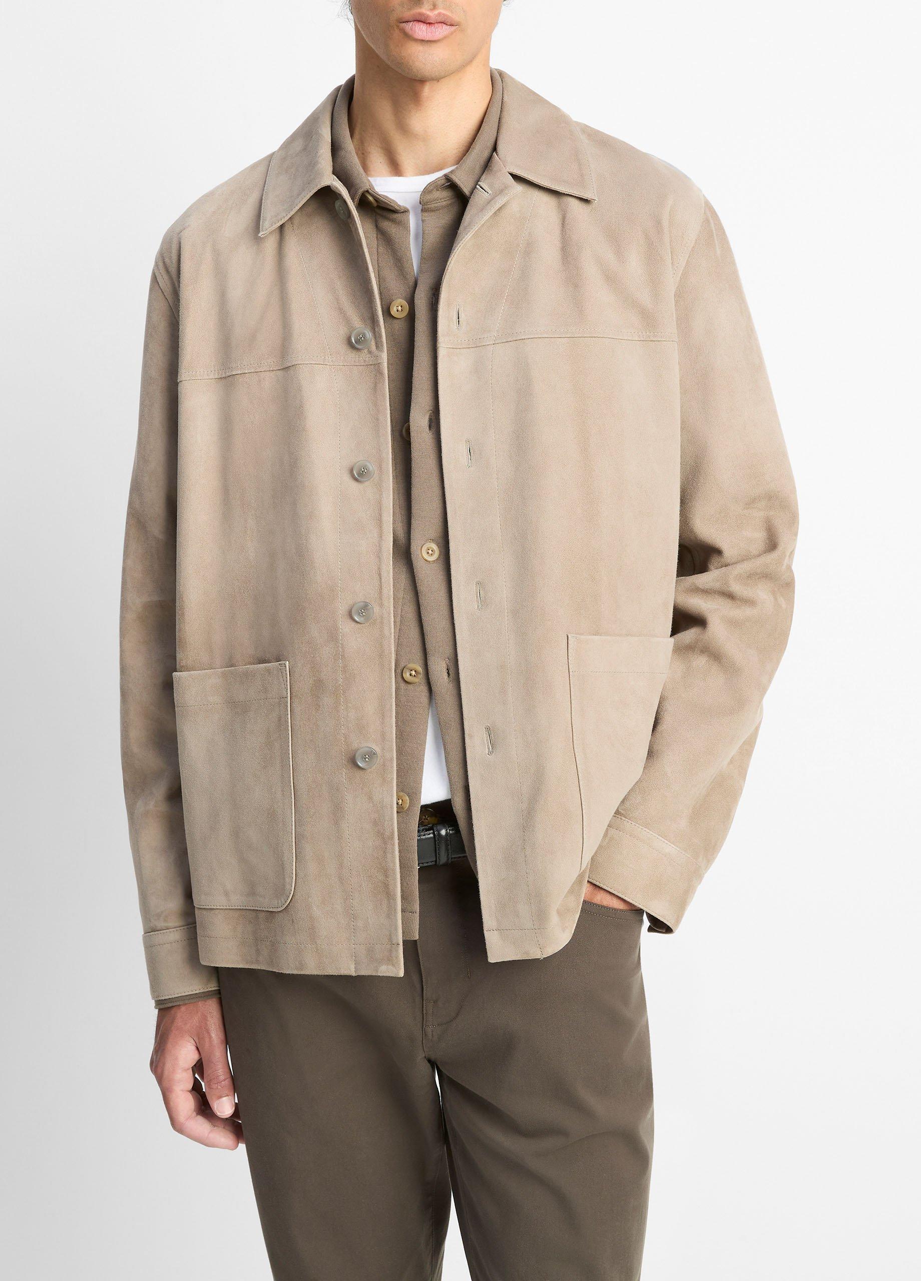Men's Suede Shirt Jacket, Putty, Size L Vince