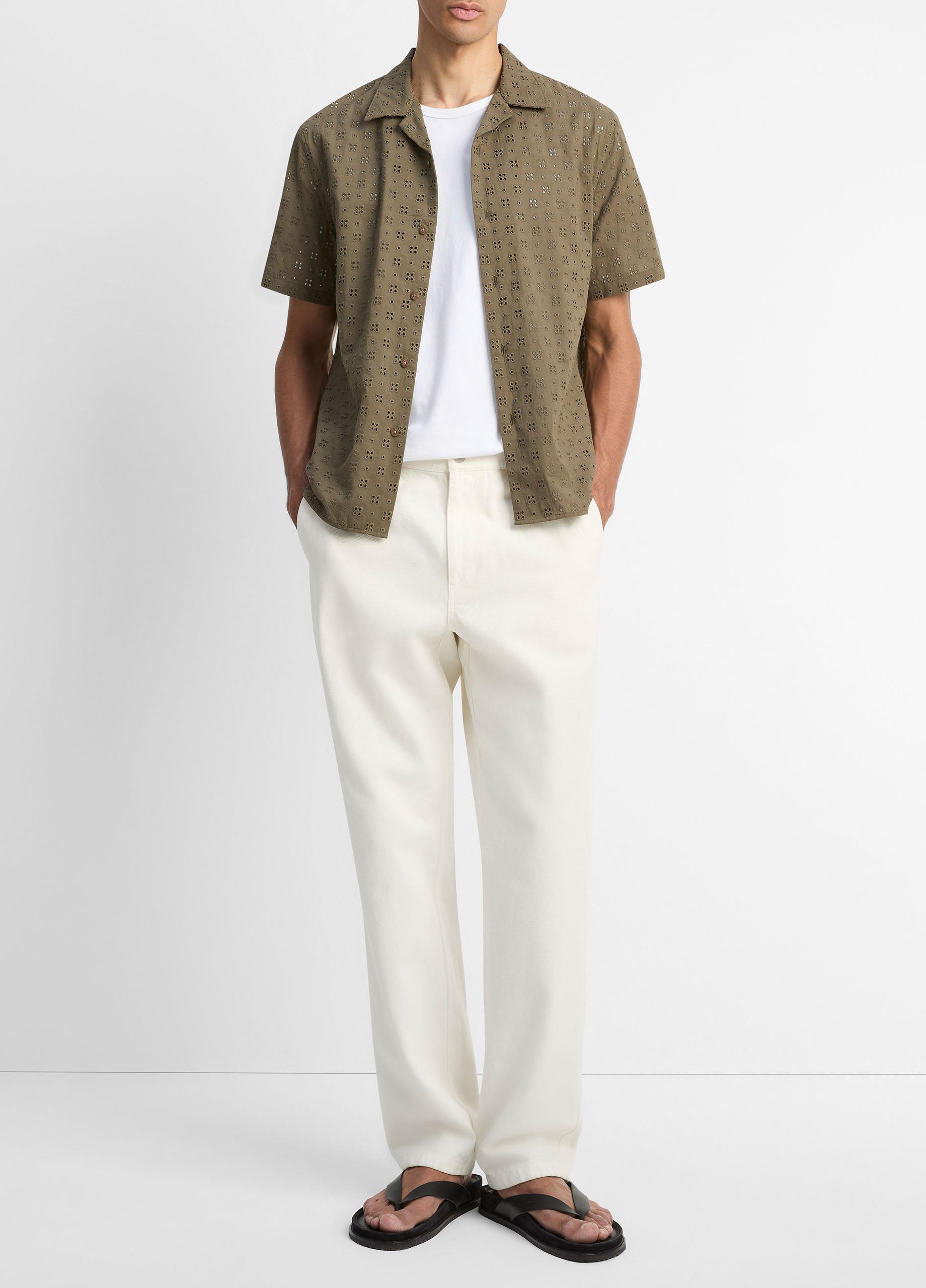 Cotton Eyelet Short-Sleeve Button-Front Shirt image number 3