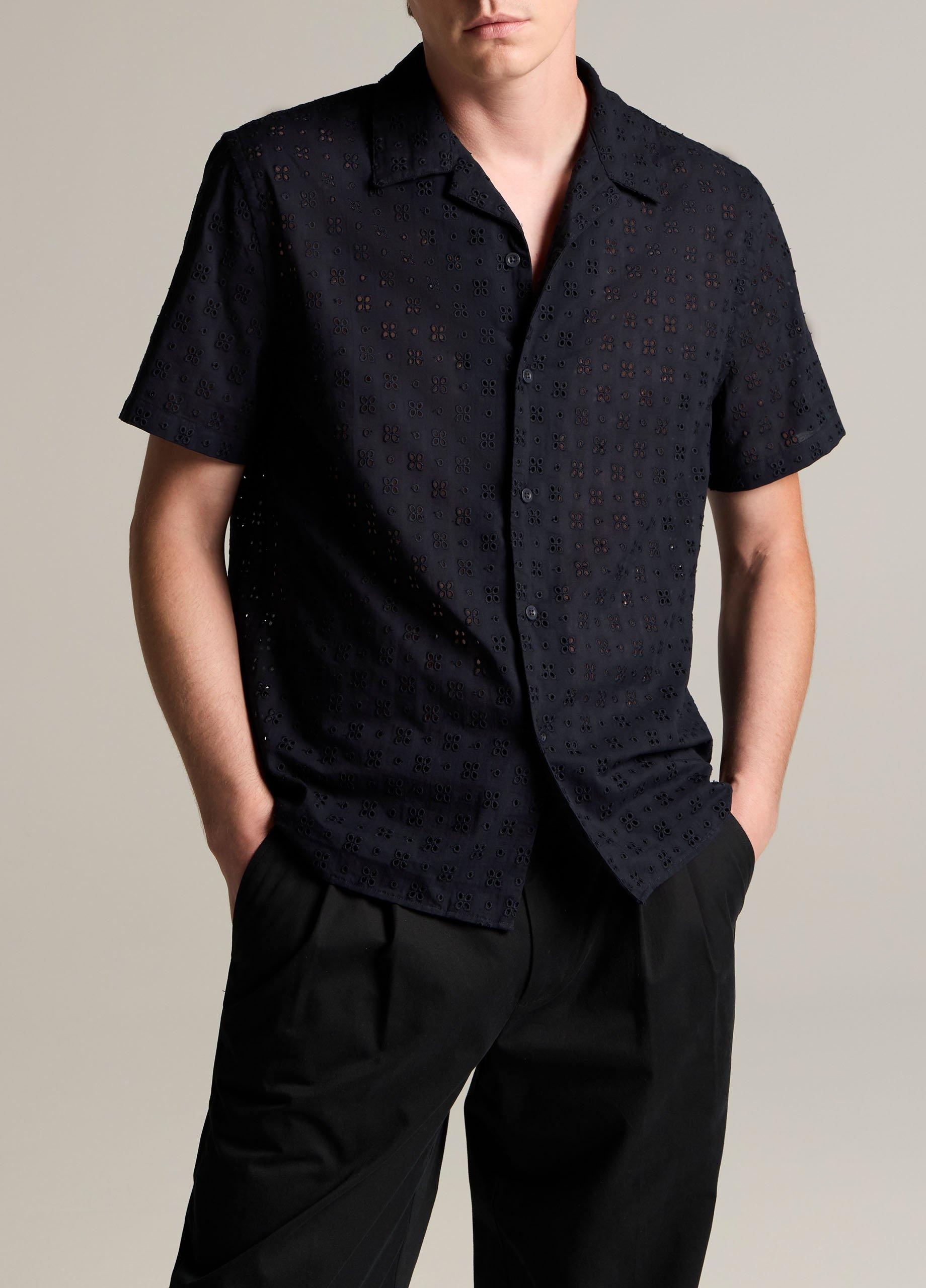 Cotton Eyelet Short-Sleeve Button-Front Shirt image number 0