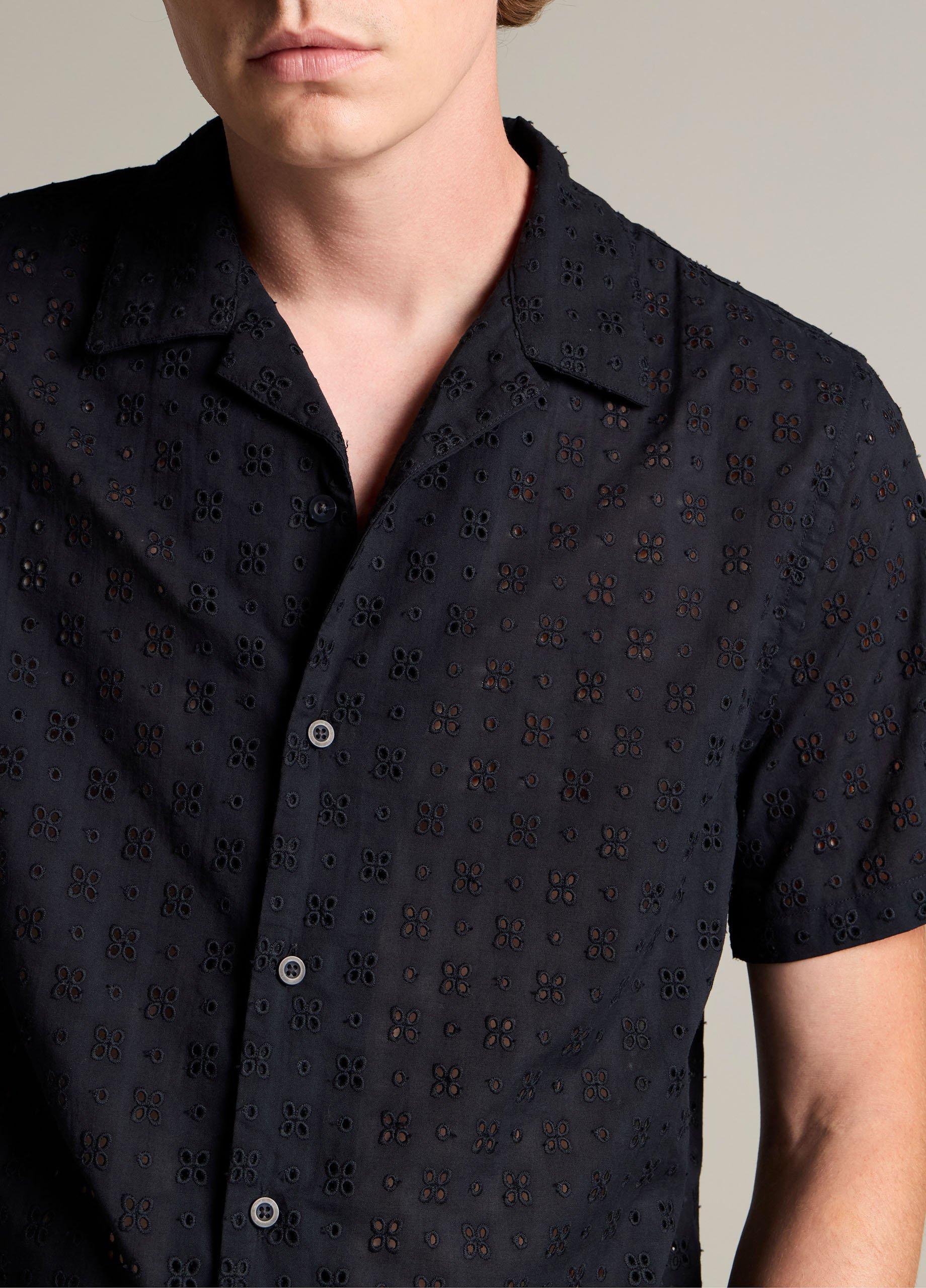Cotton Eyelet Short-Sleeve Button-Front Shirt image number 1