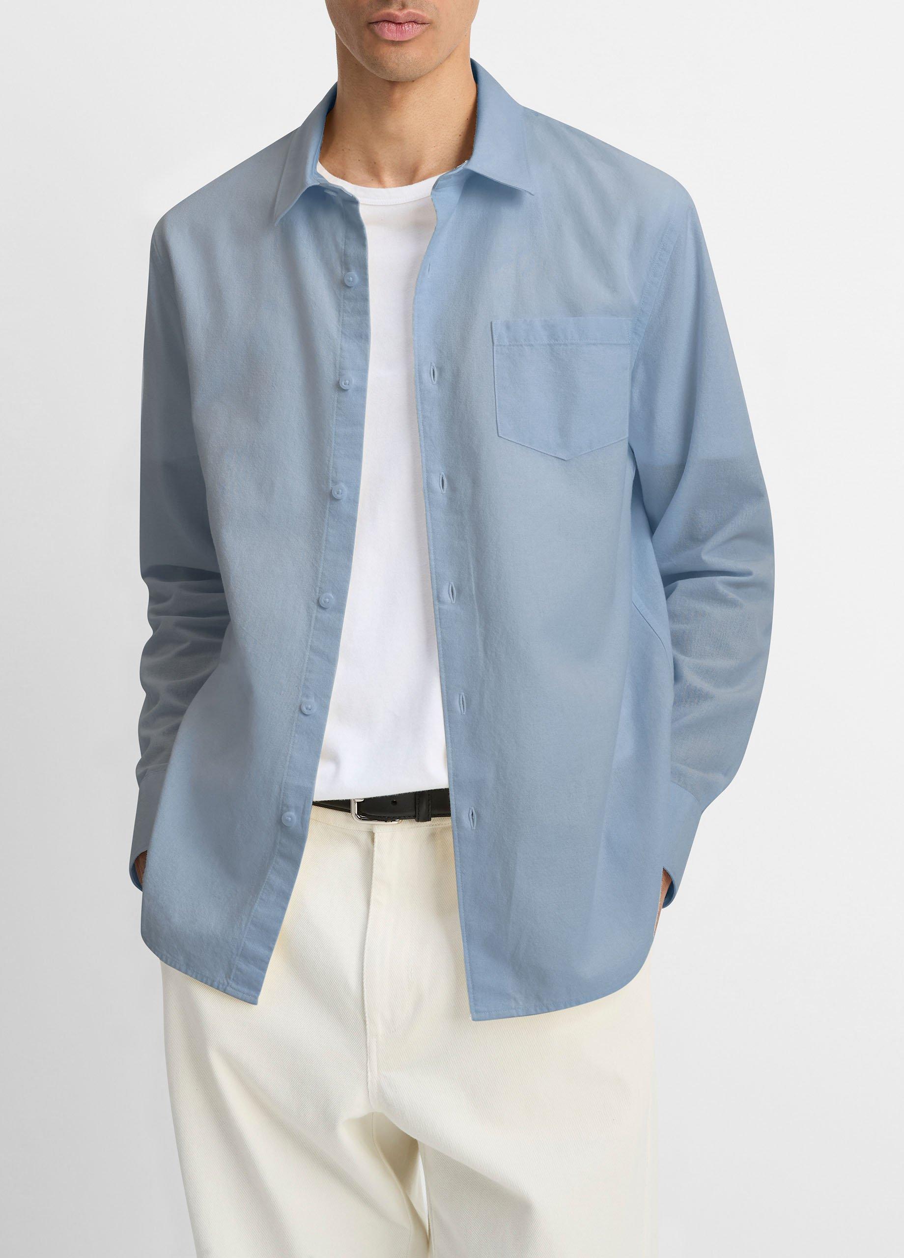 Men's Cotton Chambray Button-Front Shirt, California Rain, Size L Vince