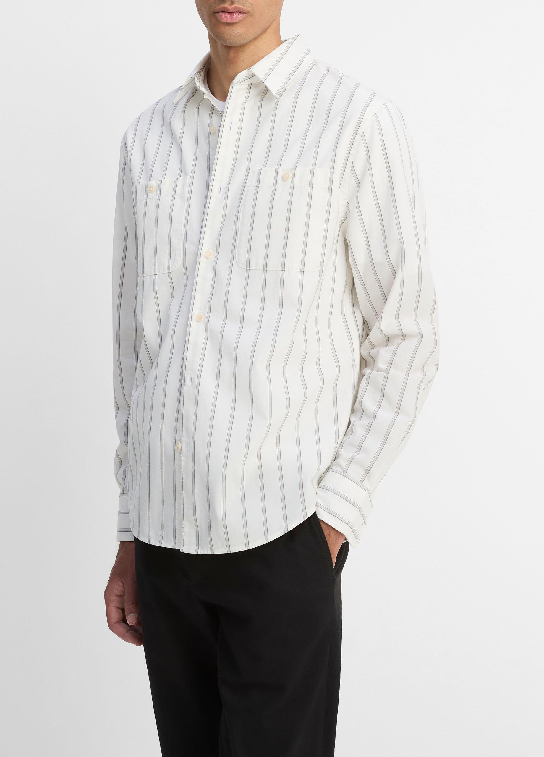 Port Stripe Cotton Button-Front Shirt in Shirts | Vince