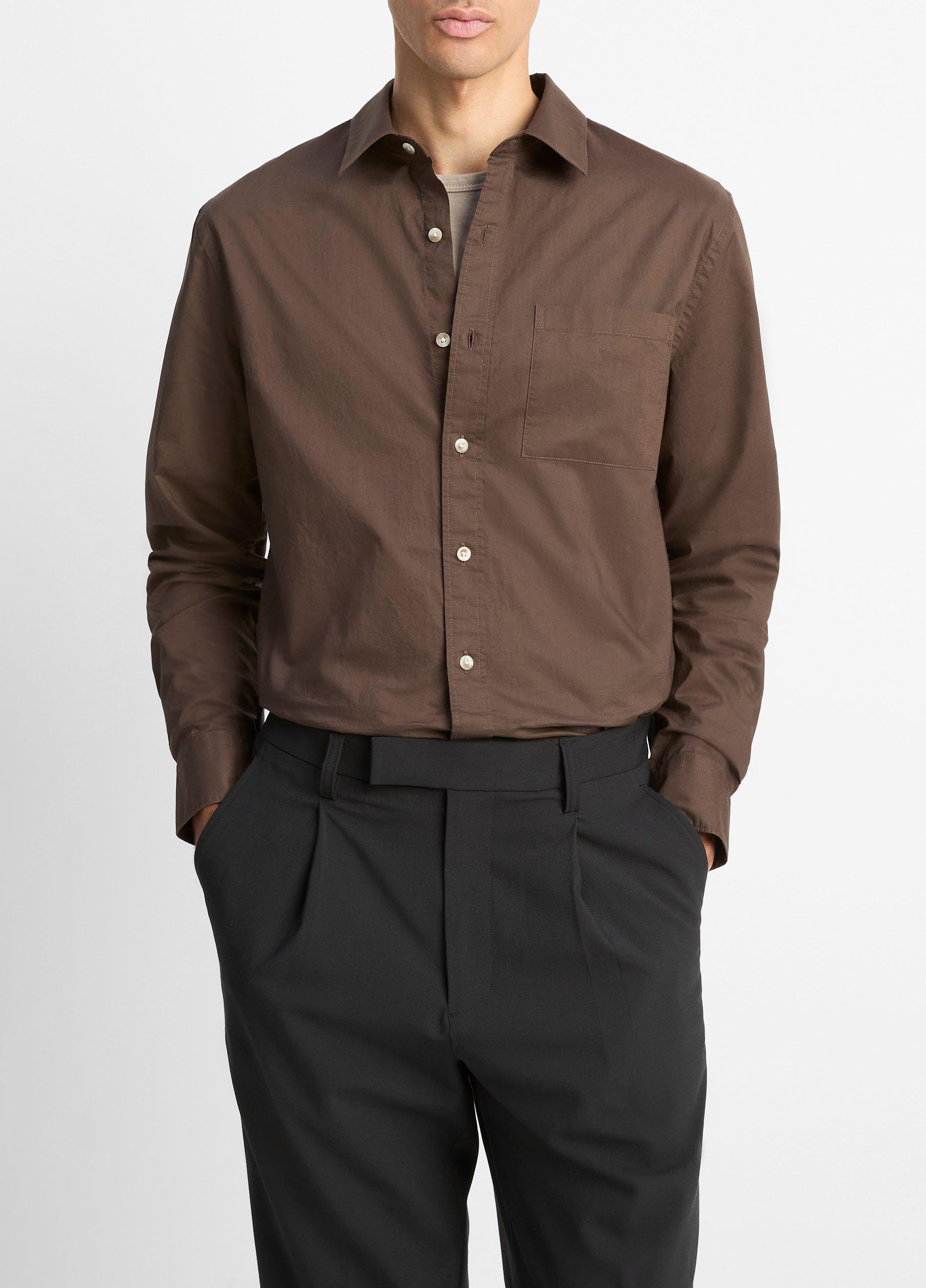 Men's Cotton Poplin Button-Front Shirt, Dark Downtown, Size S Vince