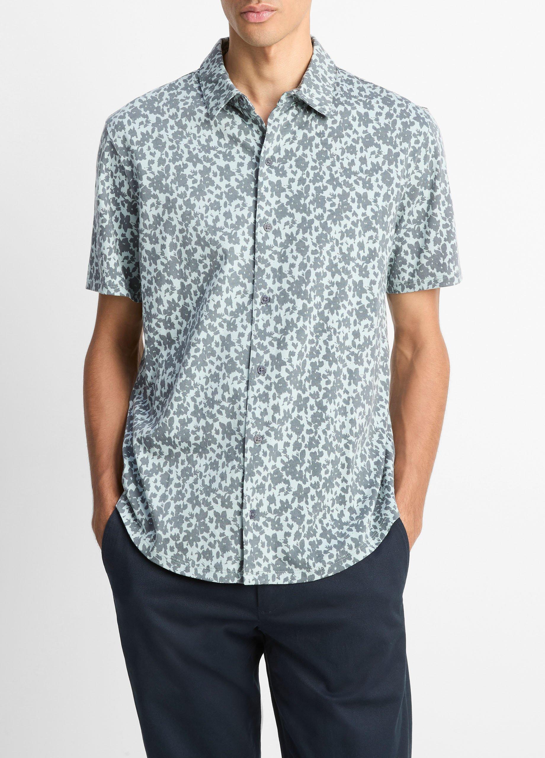 Men's Floral Pima Cotton Short-Sleeve Button-Front Shirt, Skylight/liberty, Size XL Vince