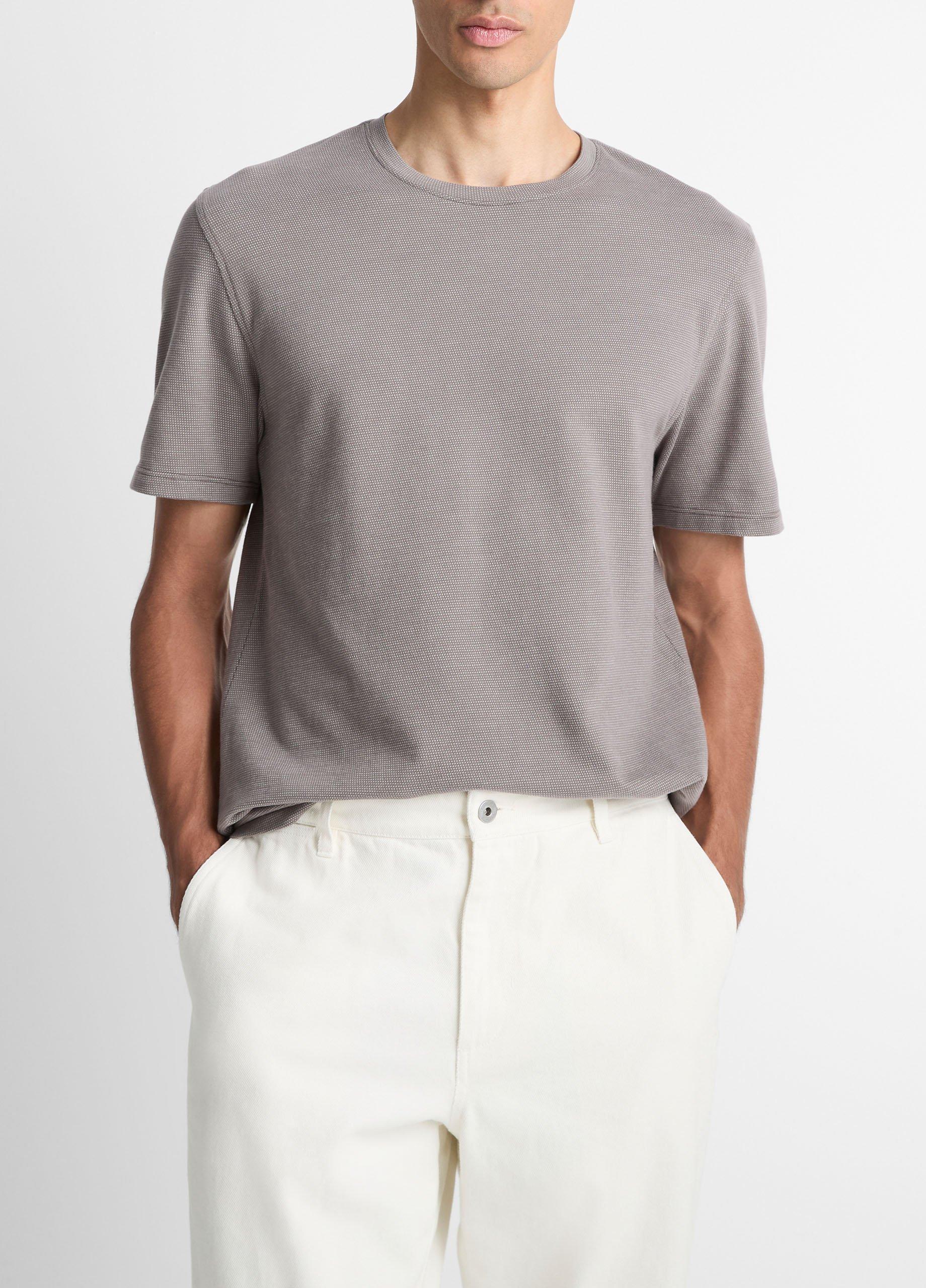 Men's Birdseye Jacquard Pima Cotton T-Shirt, Smoke/natural, Size L Vince