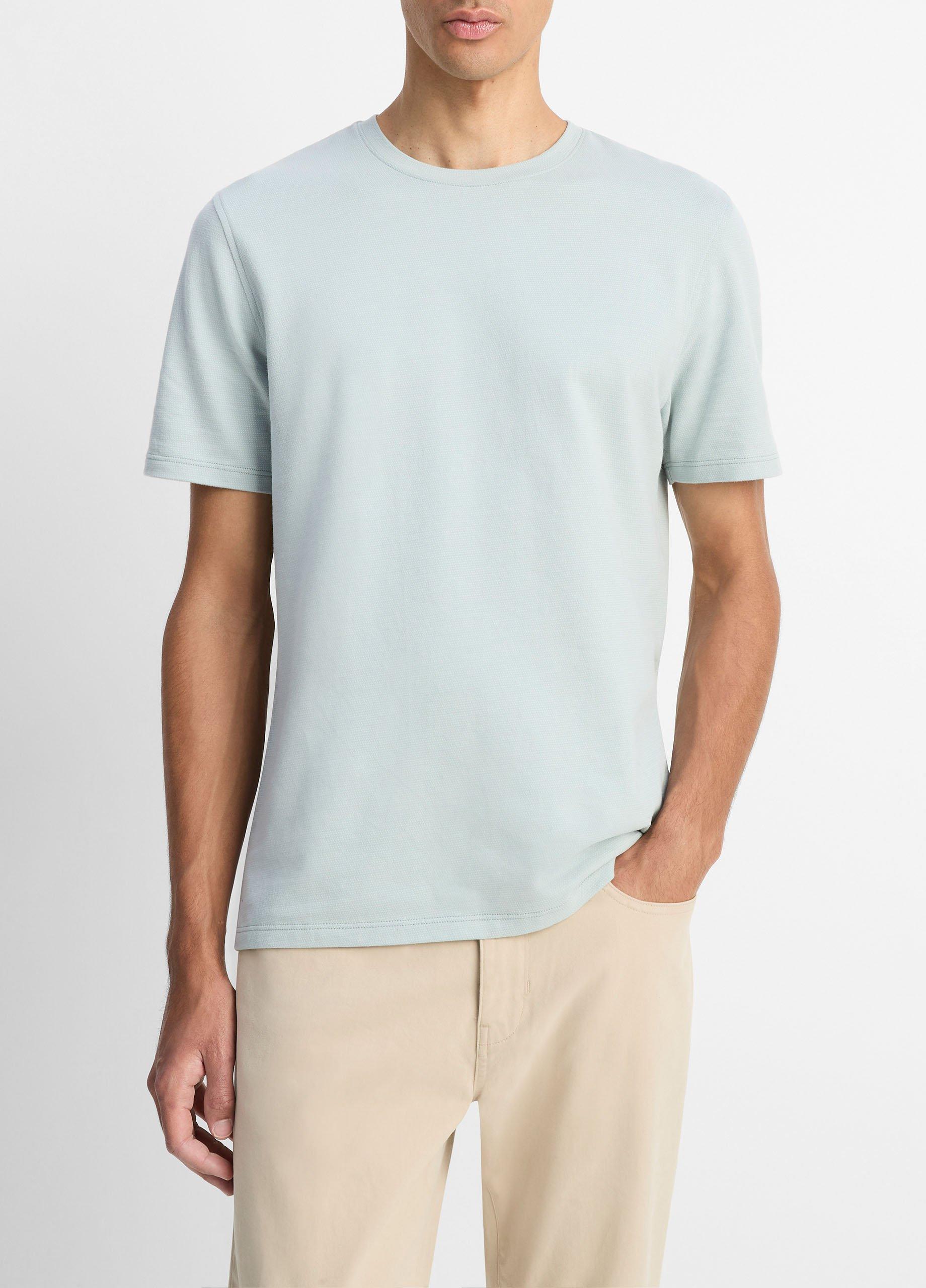 Men's Birdseye Jacquard Pima Cotton T-Shirt, Skylight/natural, Size L Vince