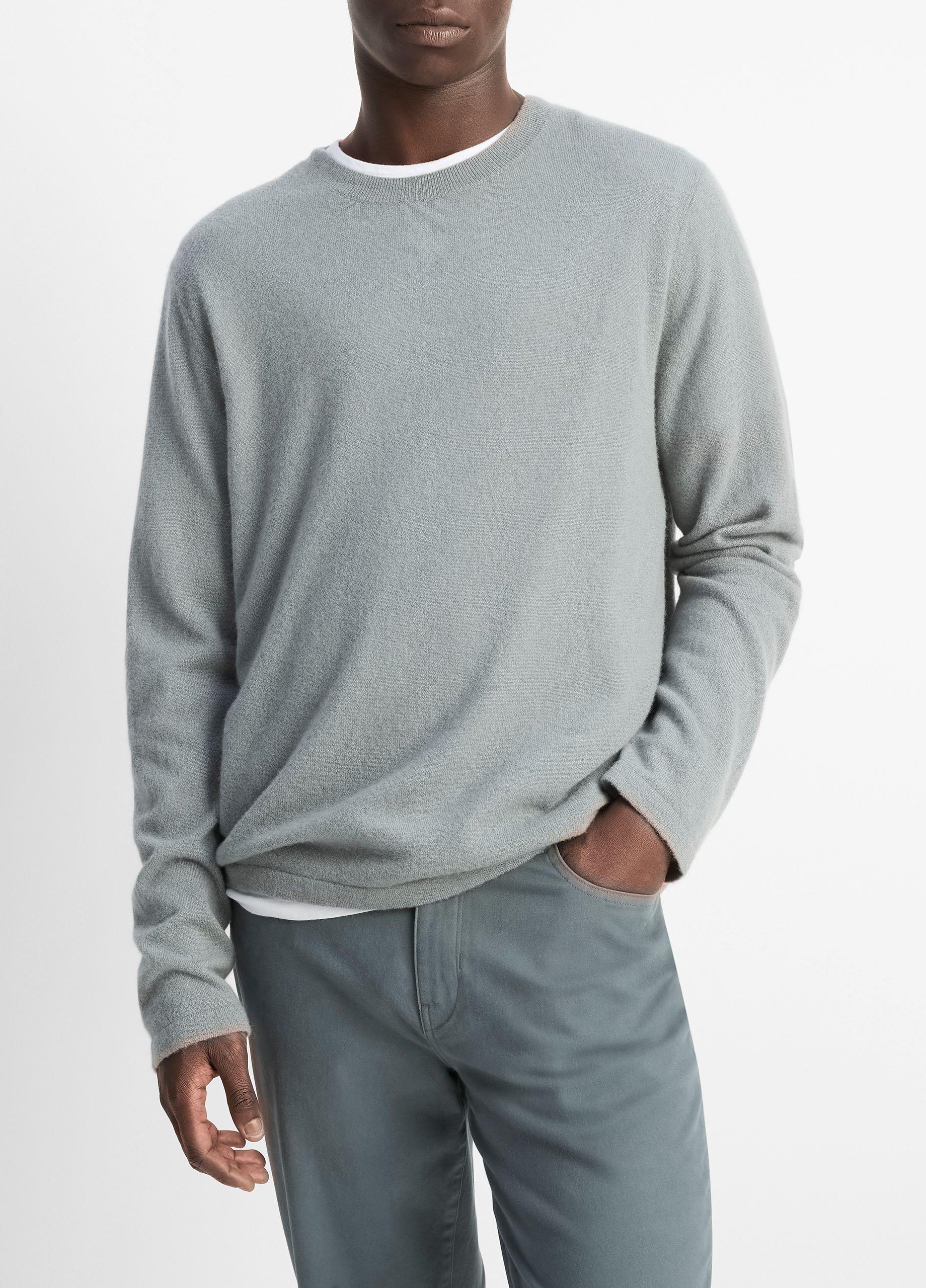 Men's Cashmere-Silk Crew Neck Sweater, Light Harbor Blue, Size L Vince