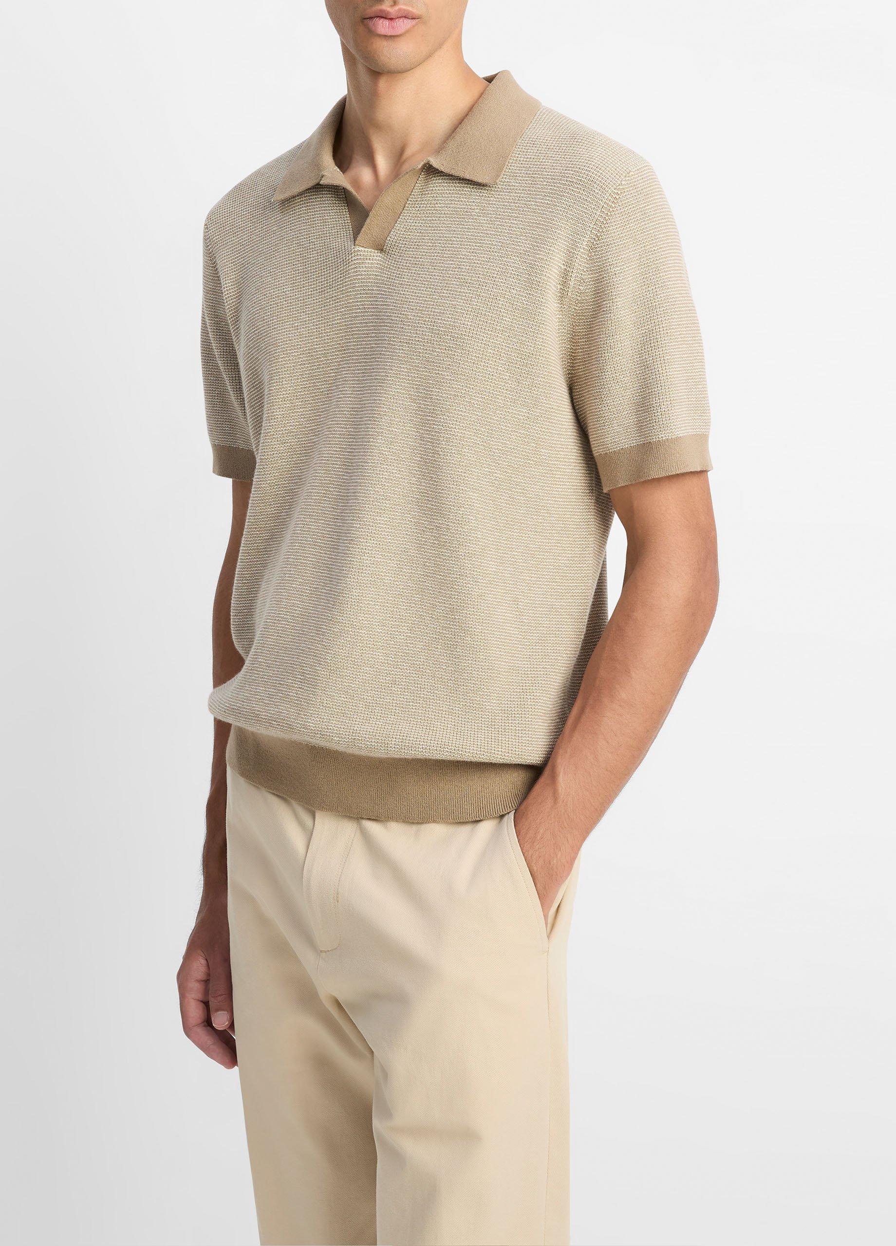 Colorblocked Feed-Stripe Cotton-Cashmere Johnny-Collar Sweater image number 1