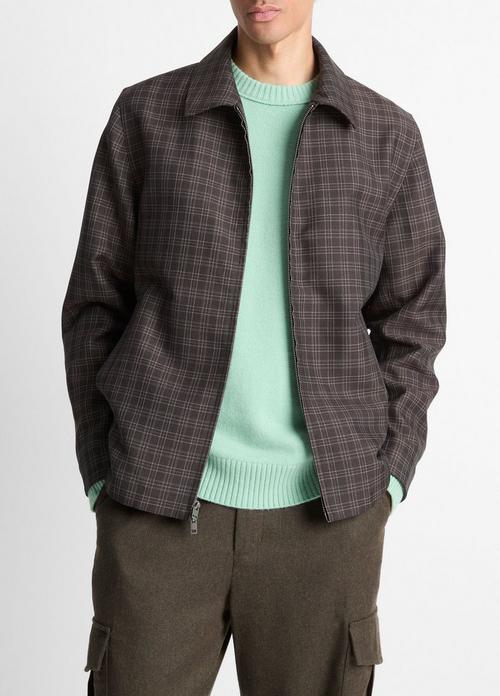 Plaid Wool-Blend Zip Jacket