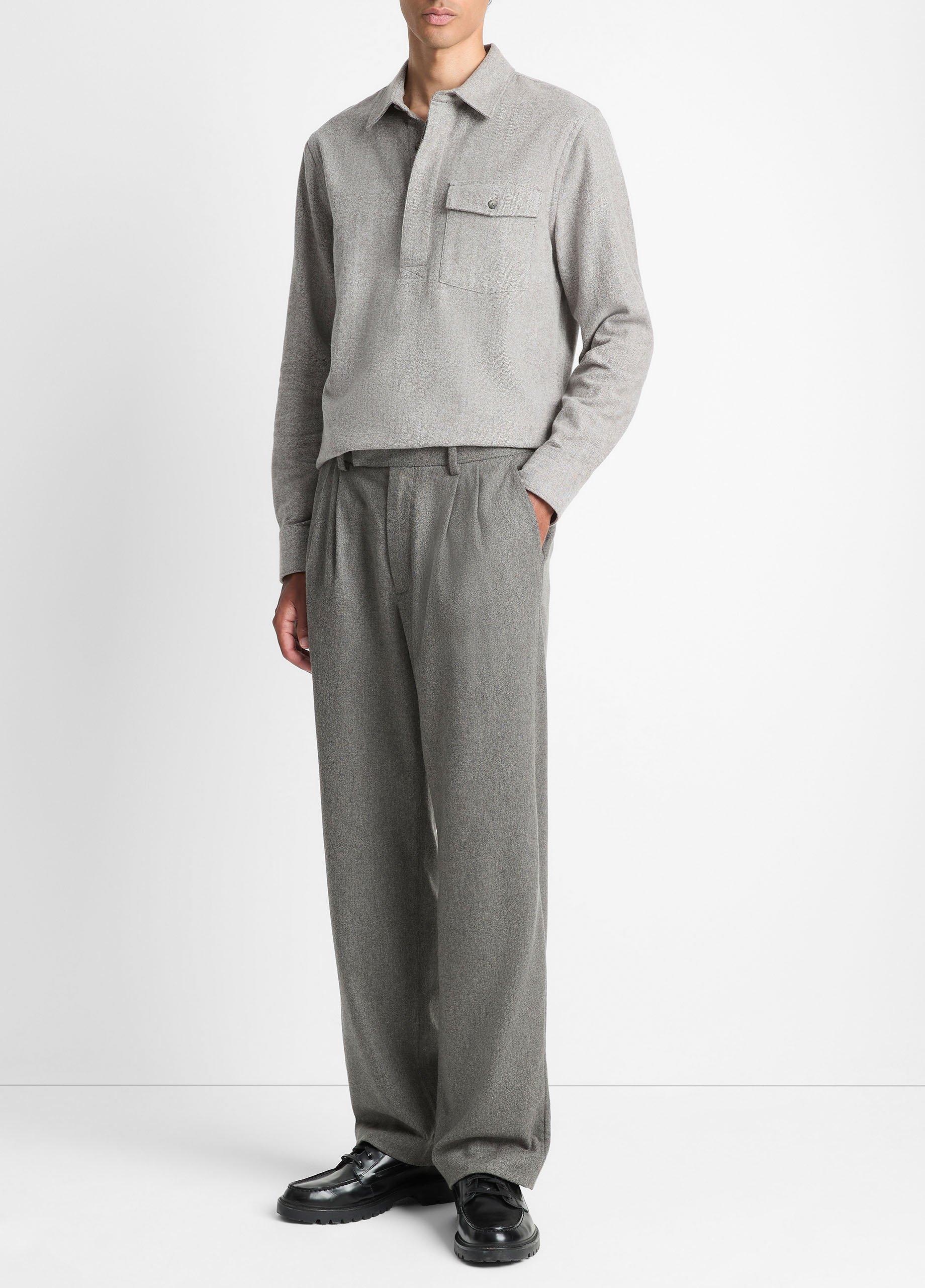 Italian Wool-Blend Flannel Double-Pleated Trouser image number 1