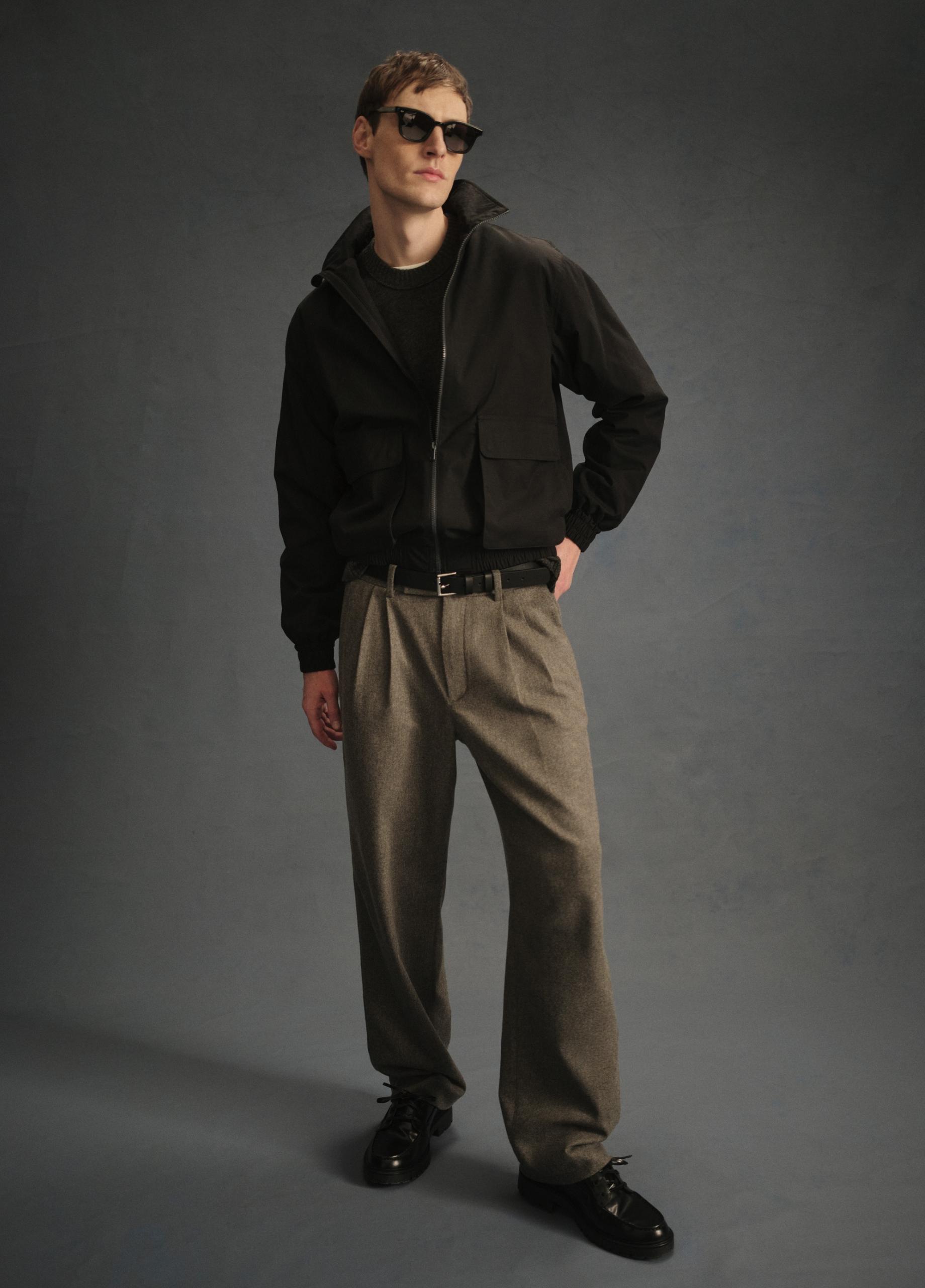 Italian Wool-Blend Flannel Double-Pleated Trouser image number 5