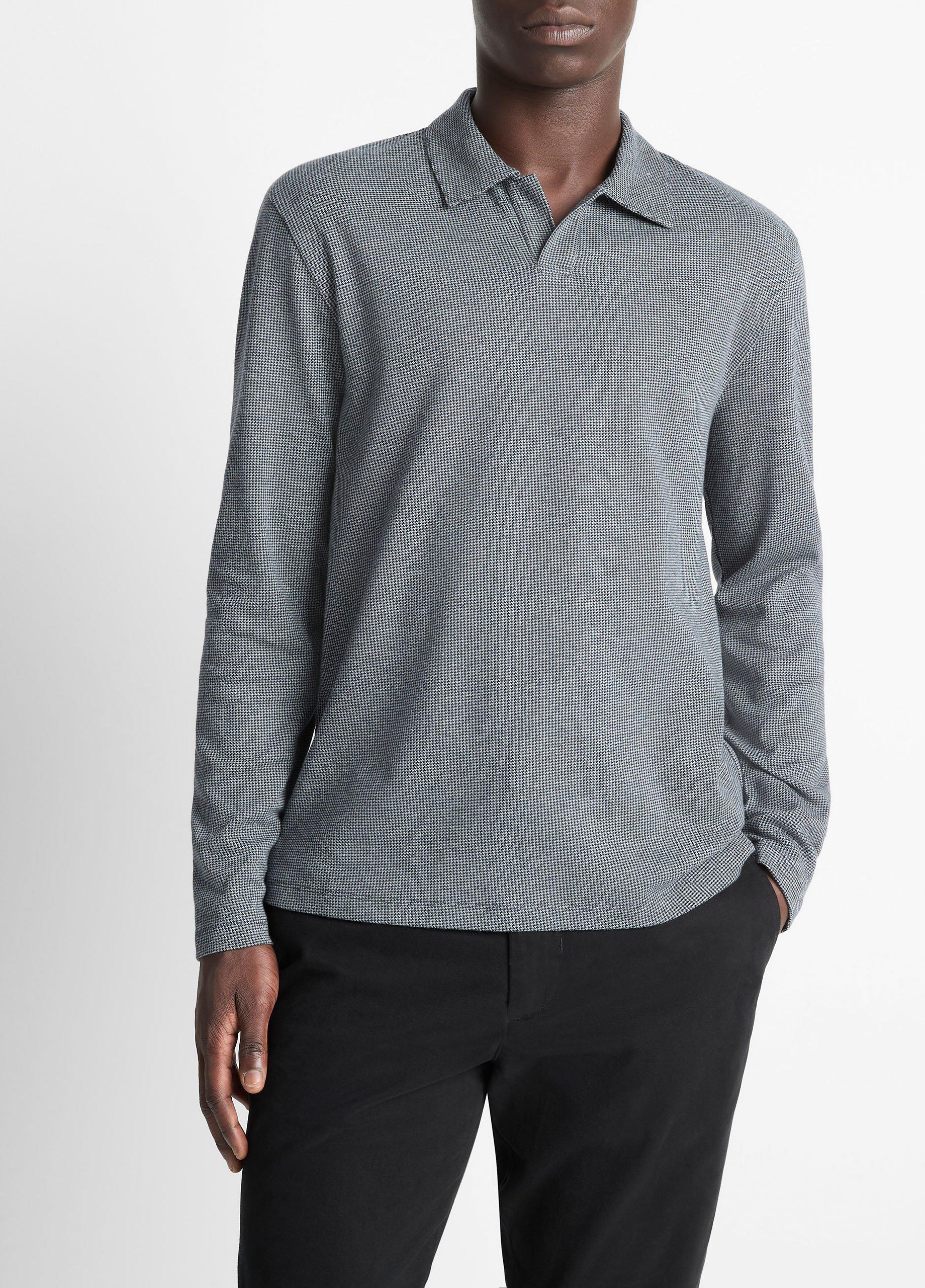 Houndstooth Cotton Johnny-Collar Polo Shirt image number 0