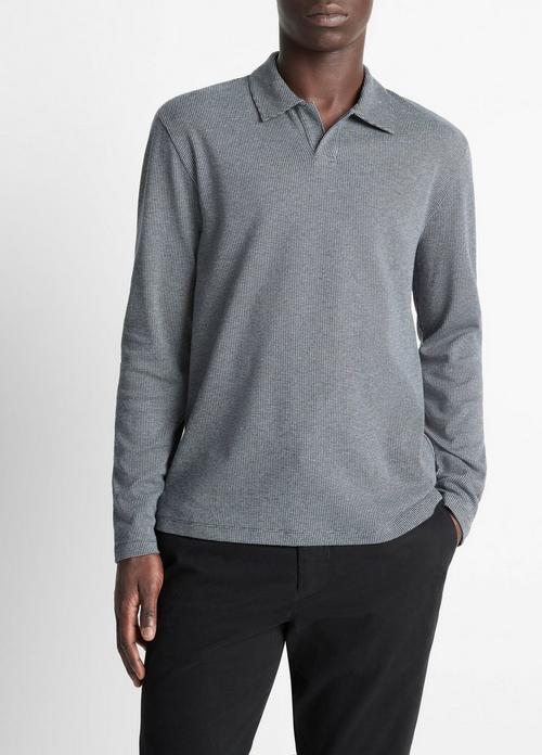 Houndstooth Cotton Johnny-Collar Polo Shirt