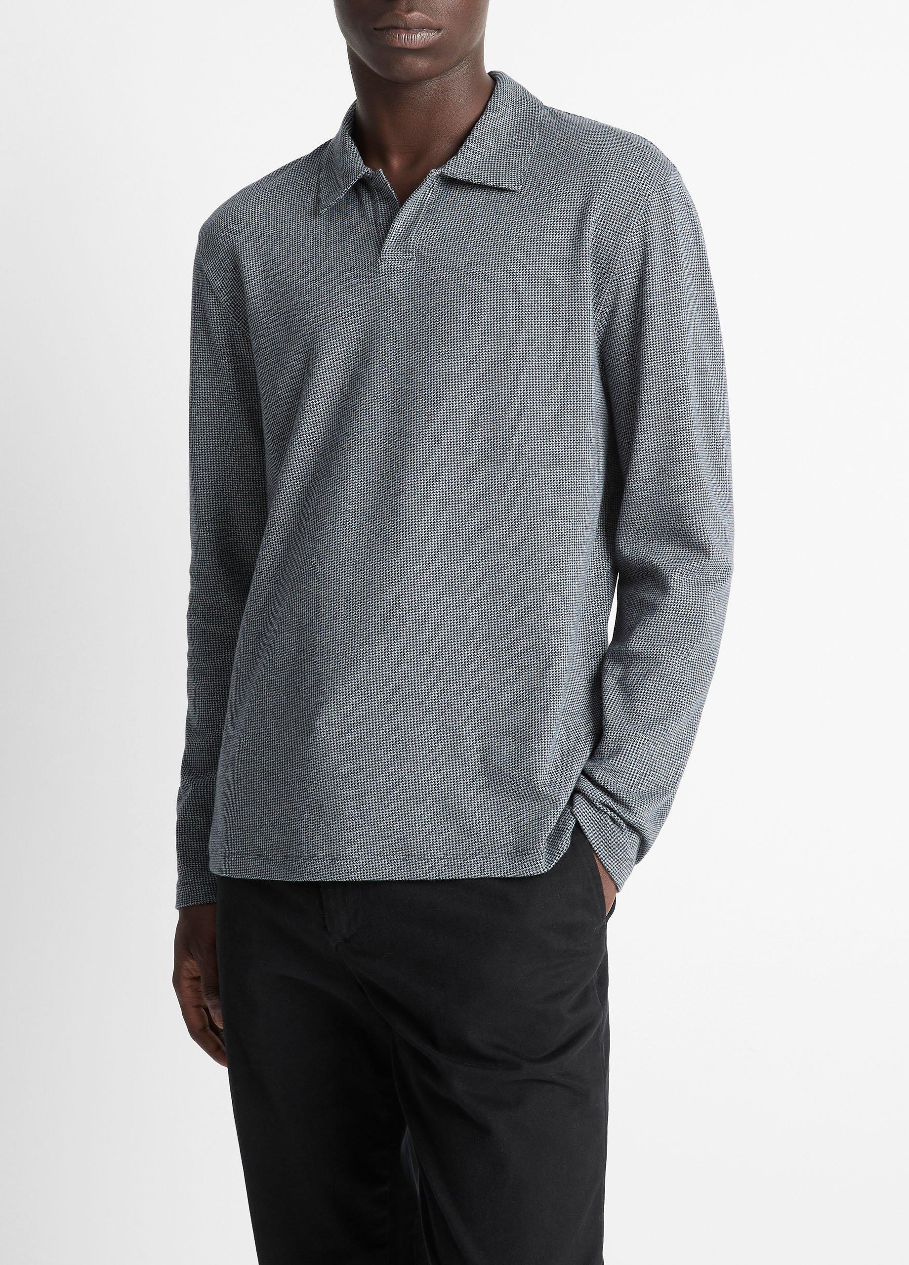 Houndstooth Cotton Johnny-Collar Polo Shirt image number 1