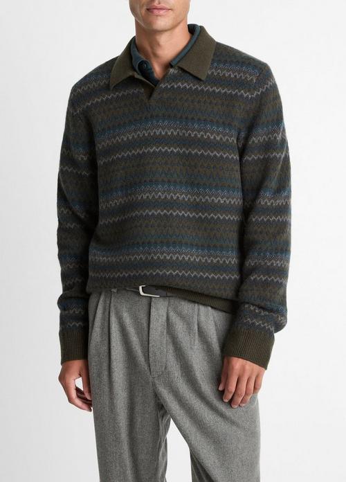 Fair Isle Wool-Cashmere Johnny-Collar Sweater