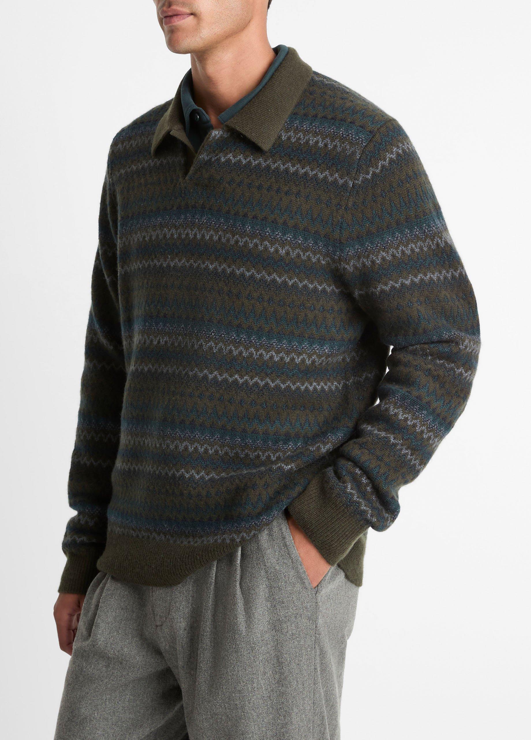 Fair Isle Wool-Cashmere Johnny-Collar Sweater image number 1