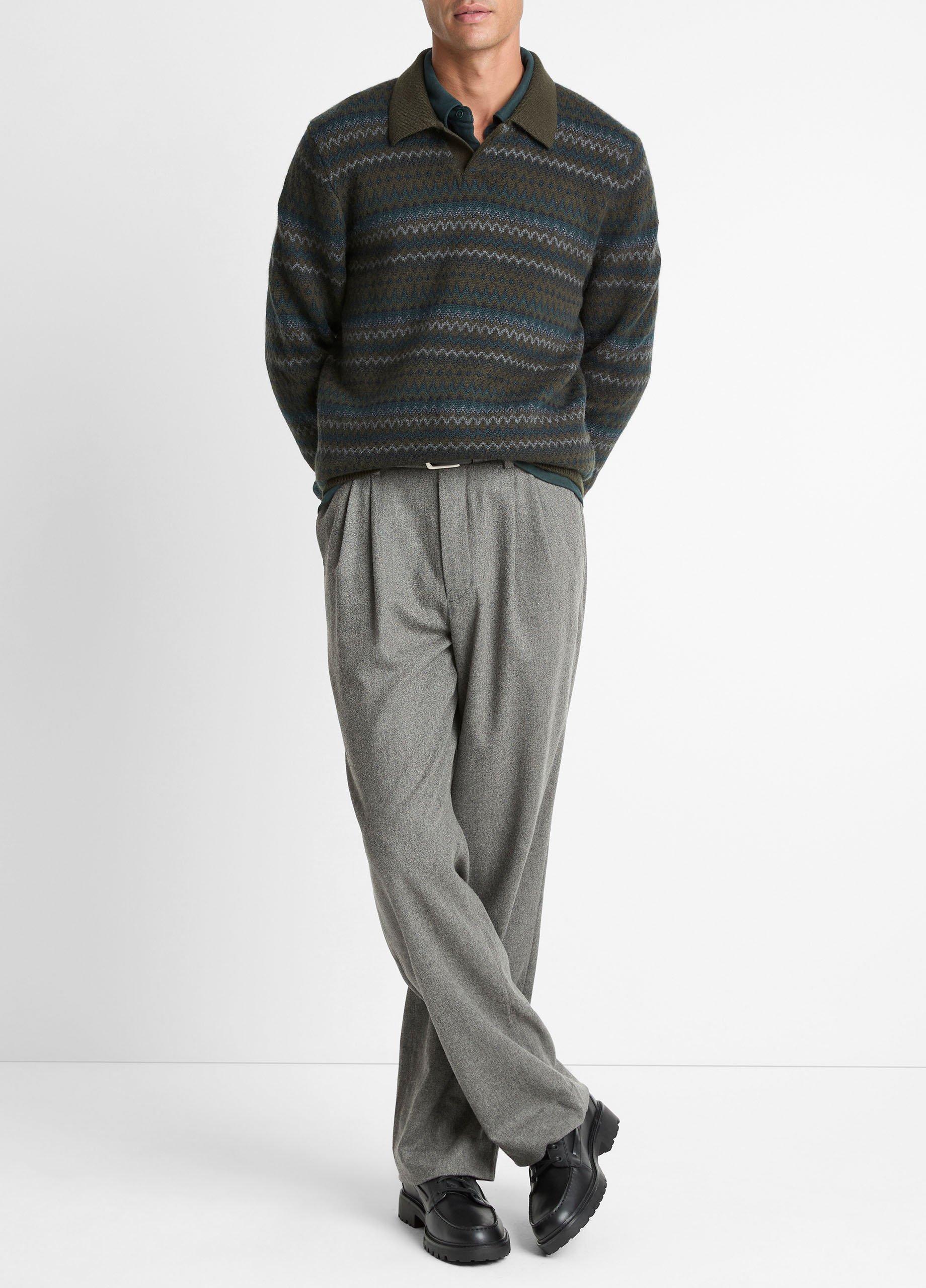 Fair Isle Wool-Cashmere Johnny-Collar Sweater image number 3