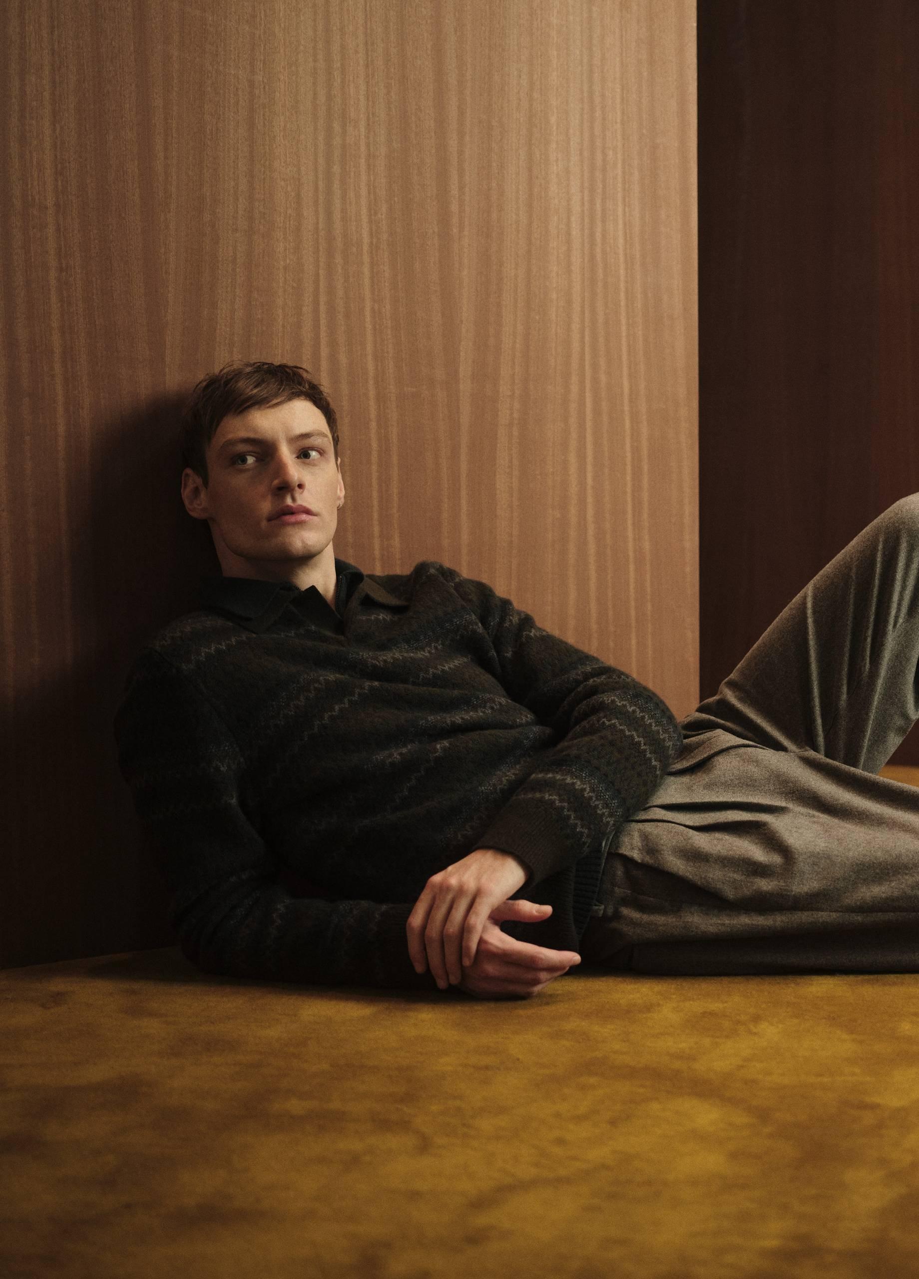 Fair Isle Wool-Cashmere Johnny-Collar Sweater image number 4