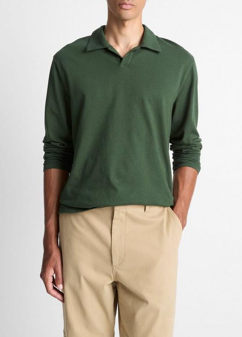 Garment Dye Cotton Johnny-Collar Polo Shirt