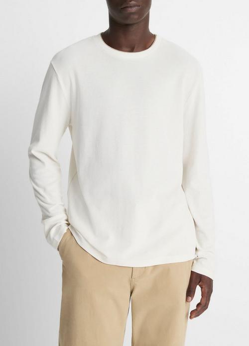 Micro-Waffle Pima Cotton Double-Collar Long-Sleeve T-Shirt