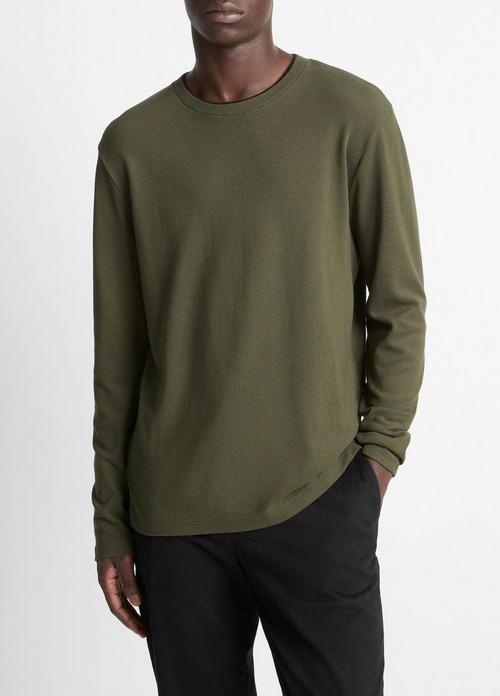 Micro-Waffle Pima Cotton Double-Collar Long-Sleeve T-Shirt