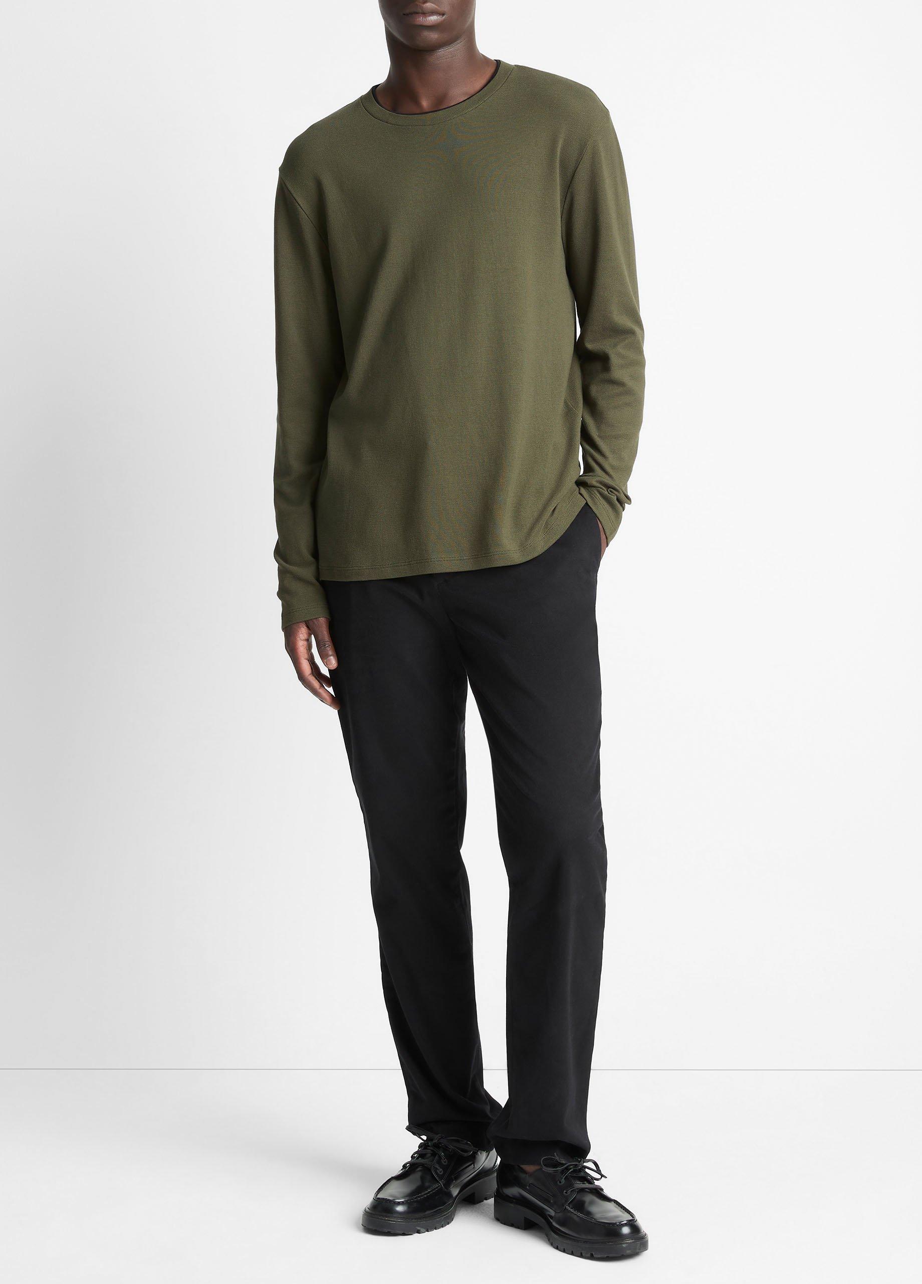 Micro-Waffle Pima Cotton Double-Collar Long-Sleeve T-Shirt image number 3