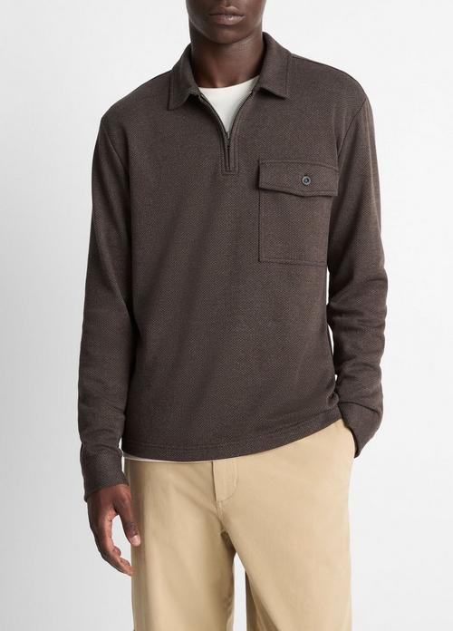 Herringbone Cotton-Blend Zip Polo Shirt