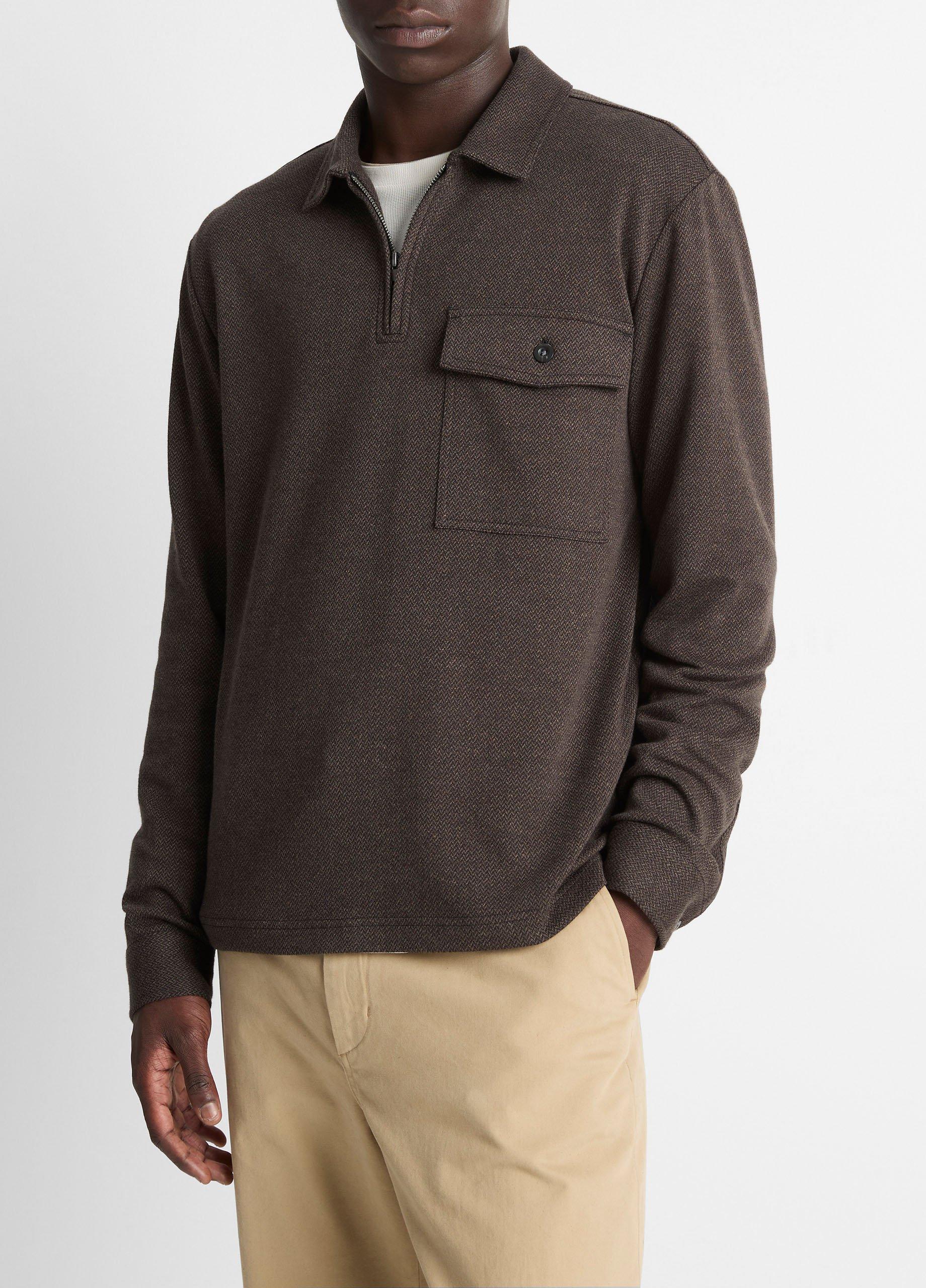 Herringbone Cotton-Blend Zip Polo Shirt image number 1
