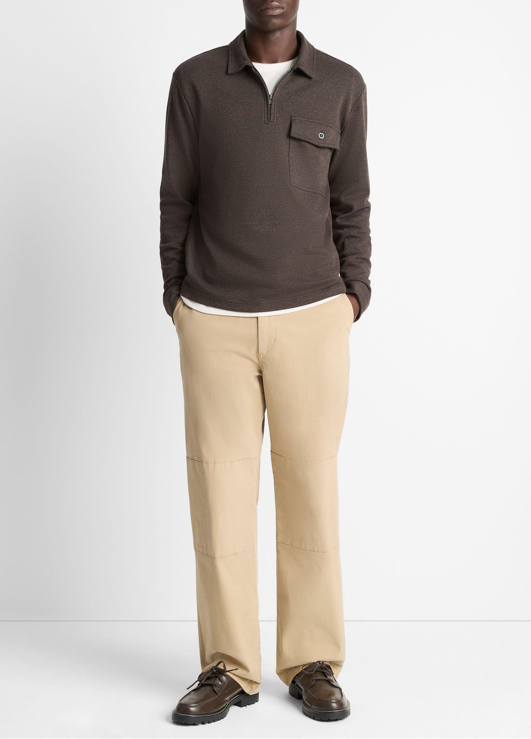 Herringbone Cotton-Blend Zip Polo Shirt image number 3