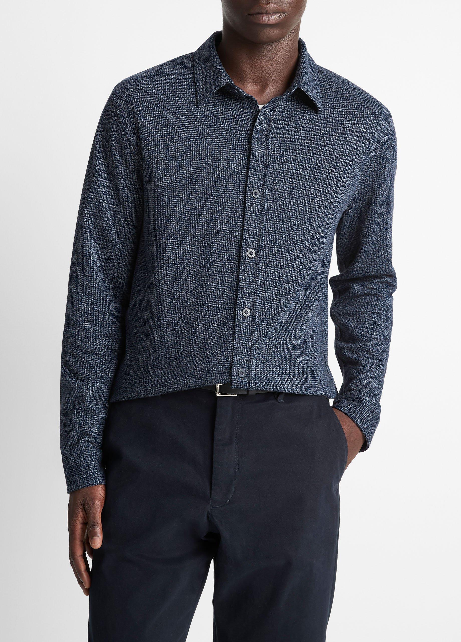 Houndstooth Cotton-Blend Button-Front Shirt