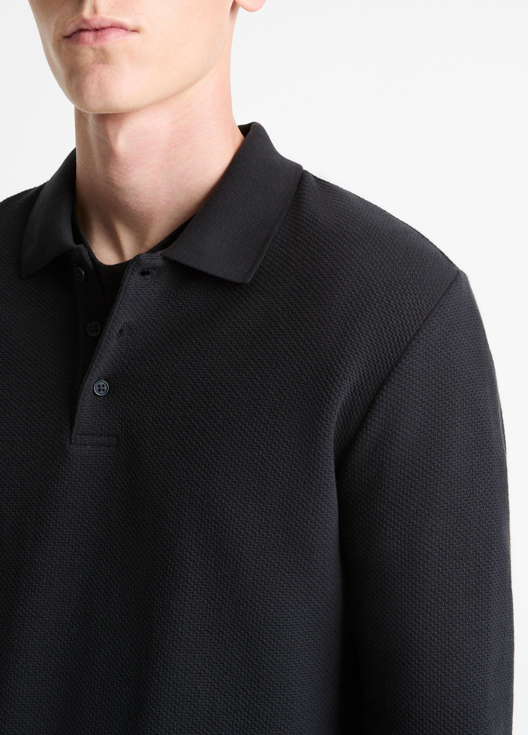 Basket-Weave Cotton Long-Sleeve Polo Shirt image number 1