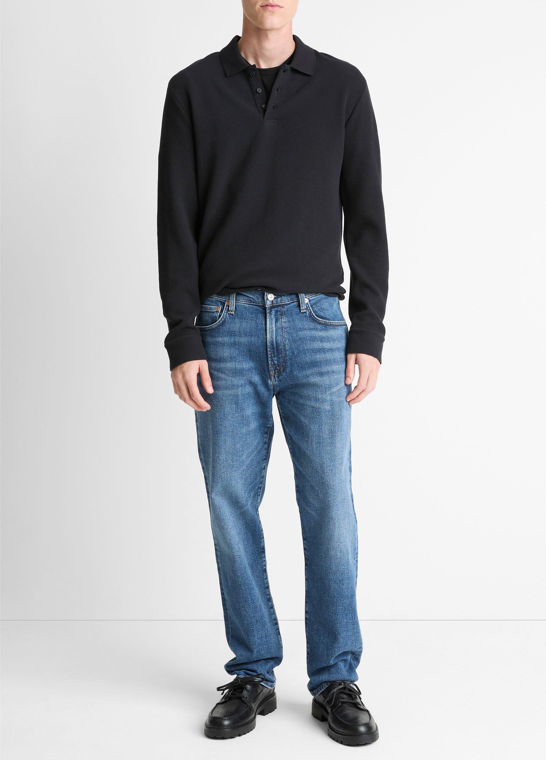 Basket-Weave Cotton Long-Sleeve Polo Shirt image number 3