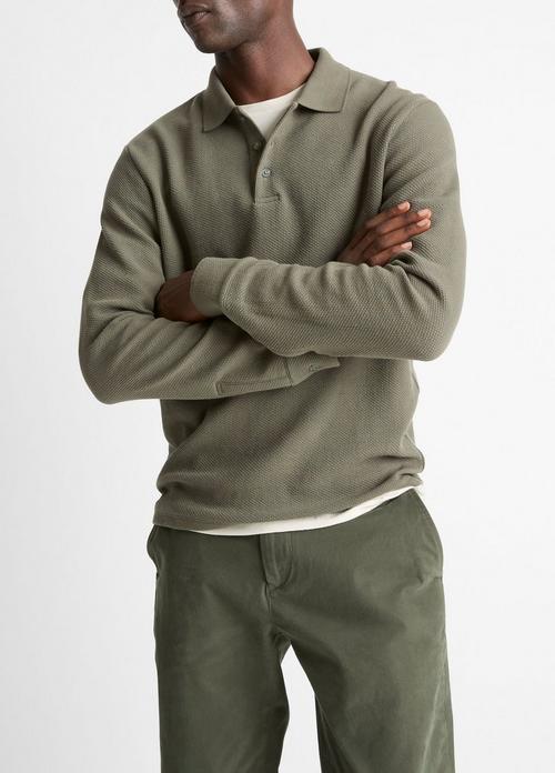 Basket-Weave Cotton Long-Sleeve Polo Shirt