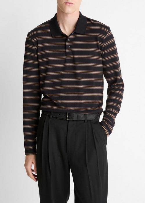 Striped Cotton-Blend Long-Sleeve Polo Shirt