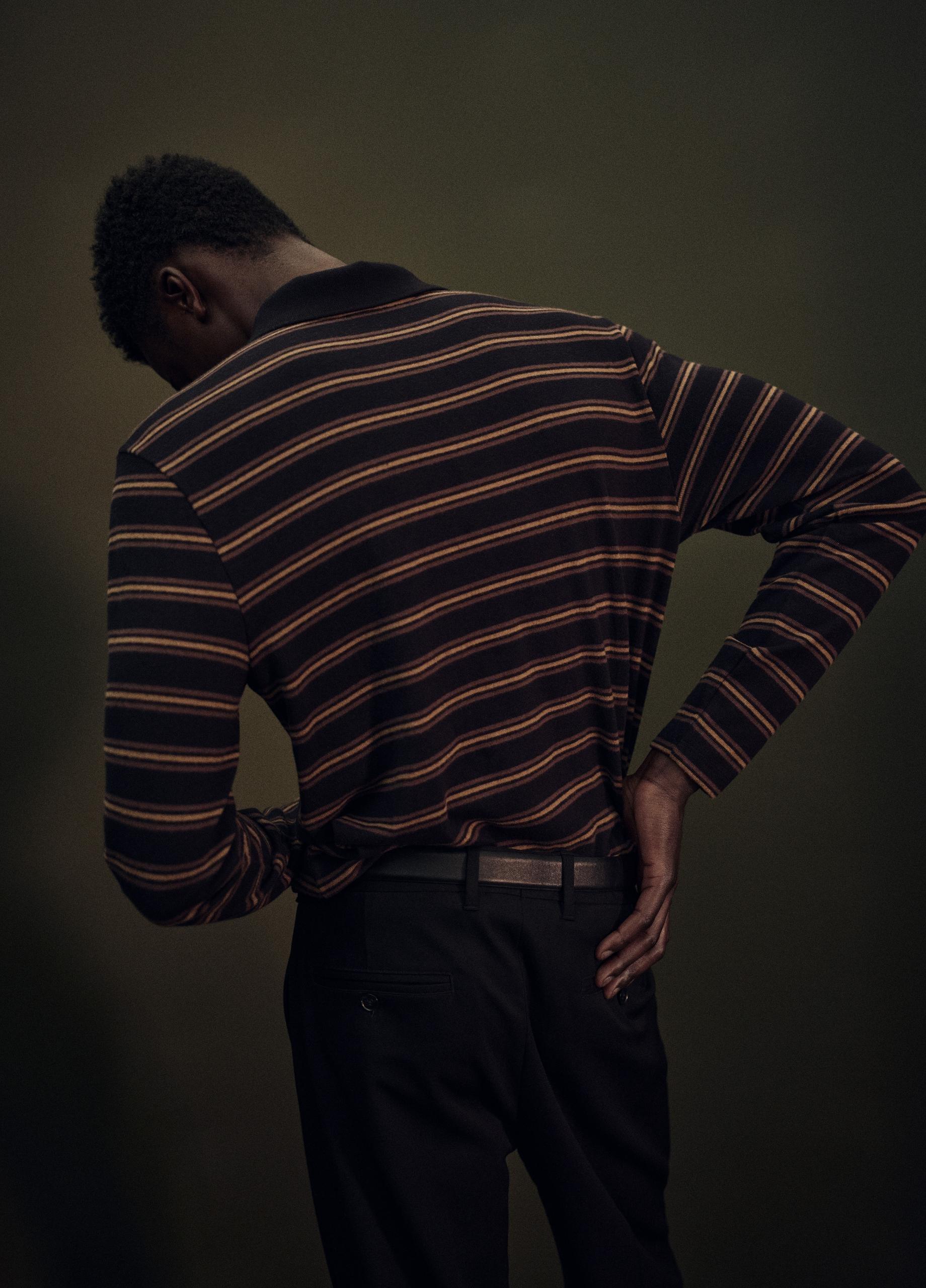 Striped Cotton-Blend Long-Sleeve Polo Shirt image number 4