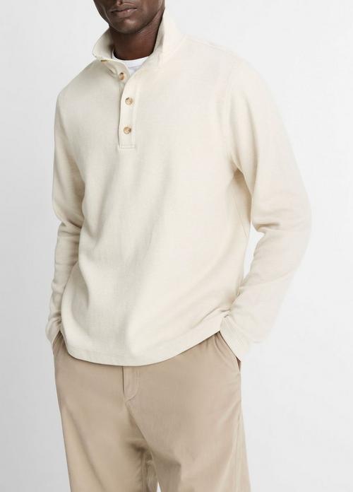 Cotton Button Mock-Neck Pullover